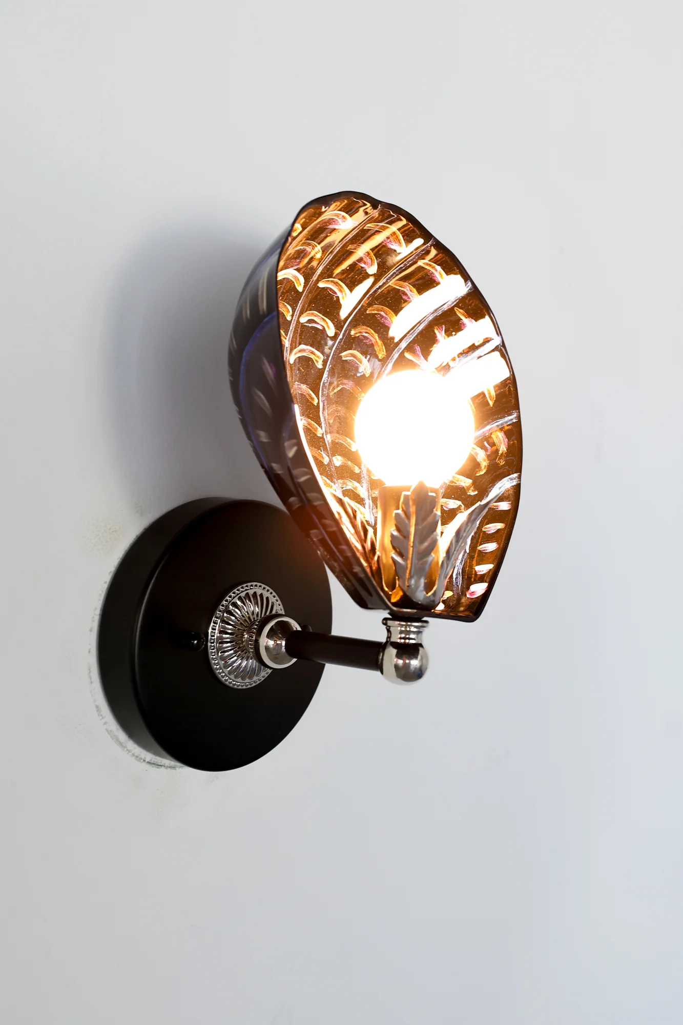 Black & Polished Nickel Hand-Painted Coquille Sconce: One of One - Image 11