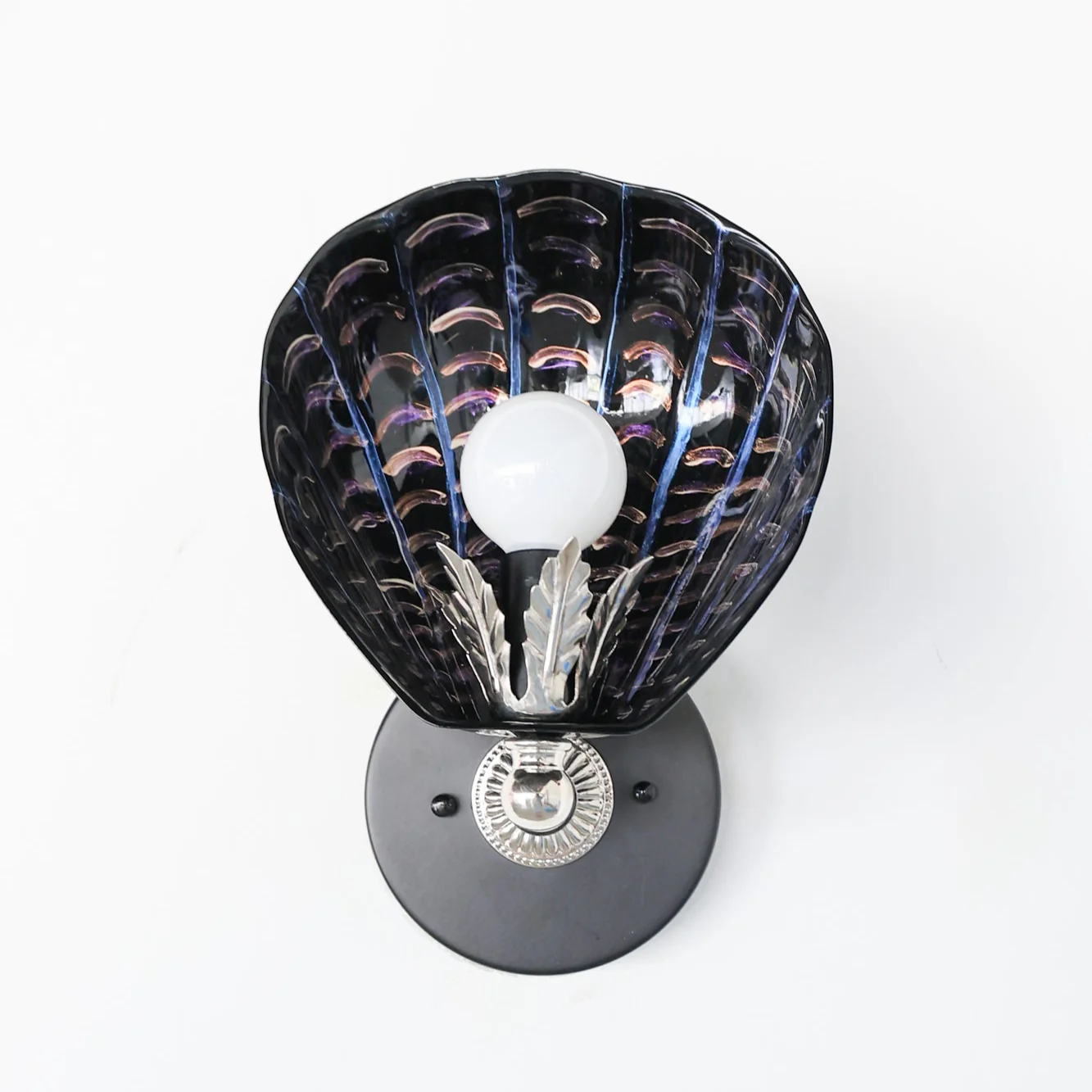 Black & Polished Nickel Hand-Painted Coquille Sconce: One of One - Image 2