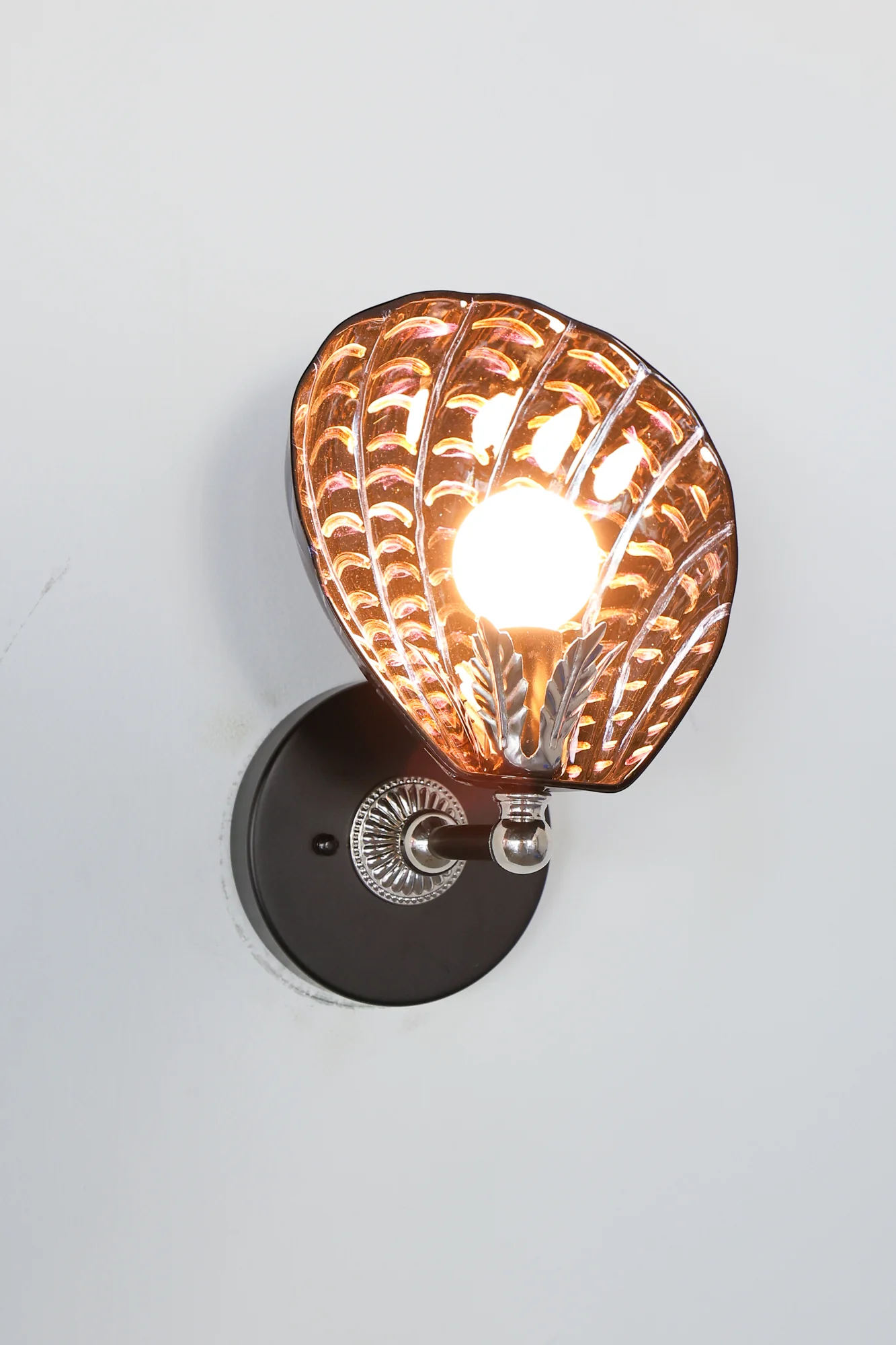 Black & Polished Nickel Hand-Painted Coquille Sconce: One of One - Image 3