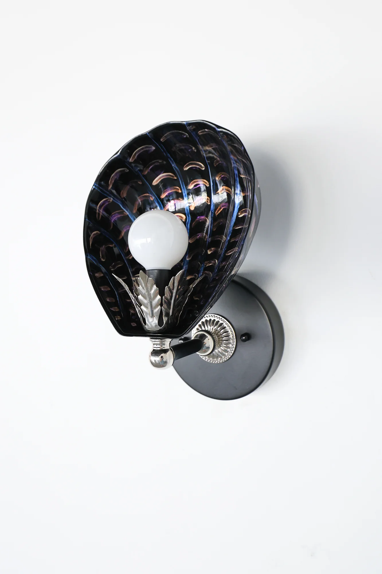 Black & Polished Nickel Hand-Painted Coquille Sconce: One of One - Image 4