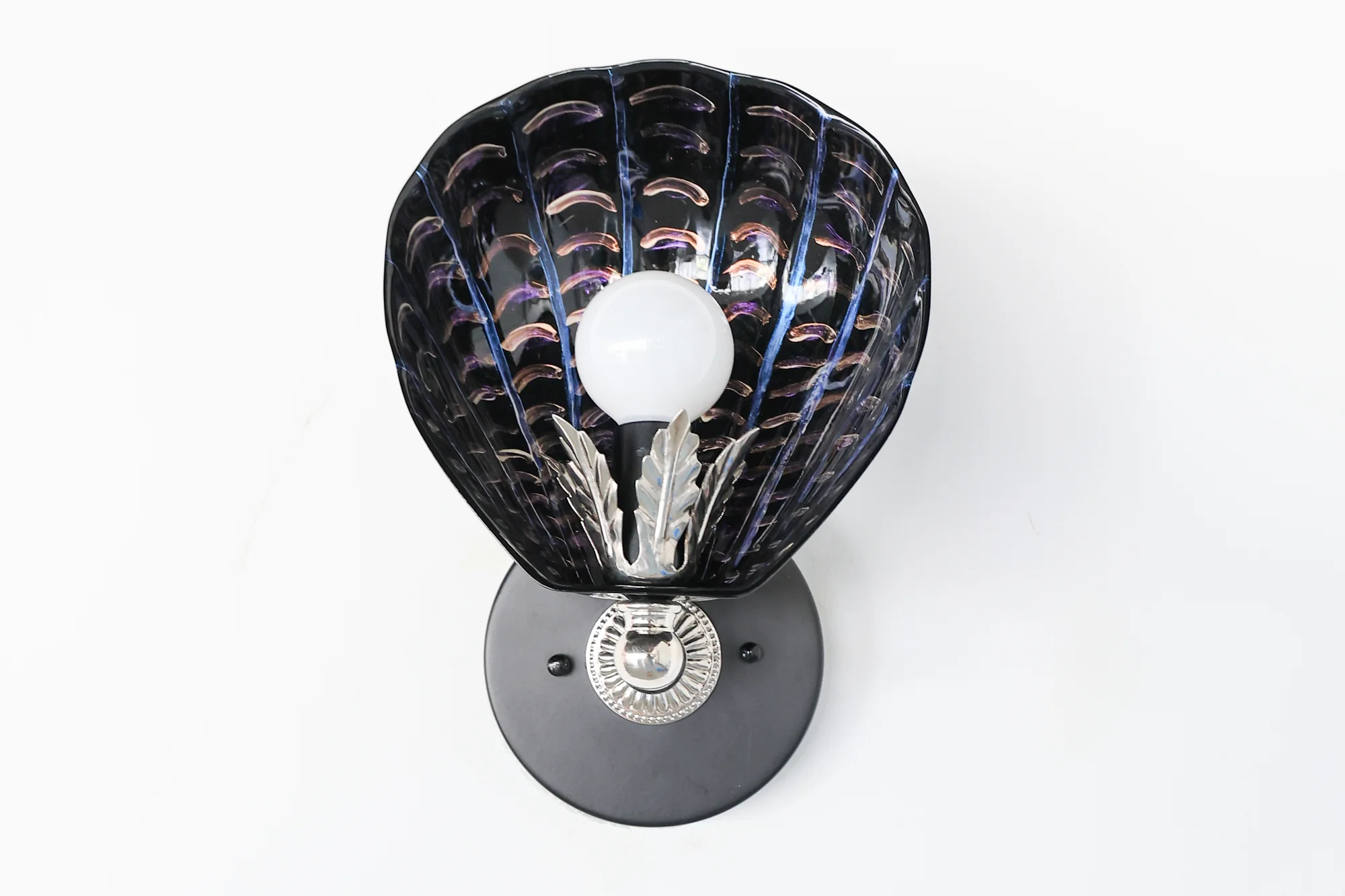 Black & Polished Nickel Hand-Painted Coquille Sconce: One of One - Image 6