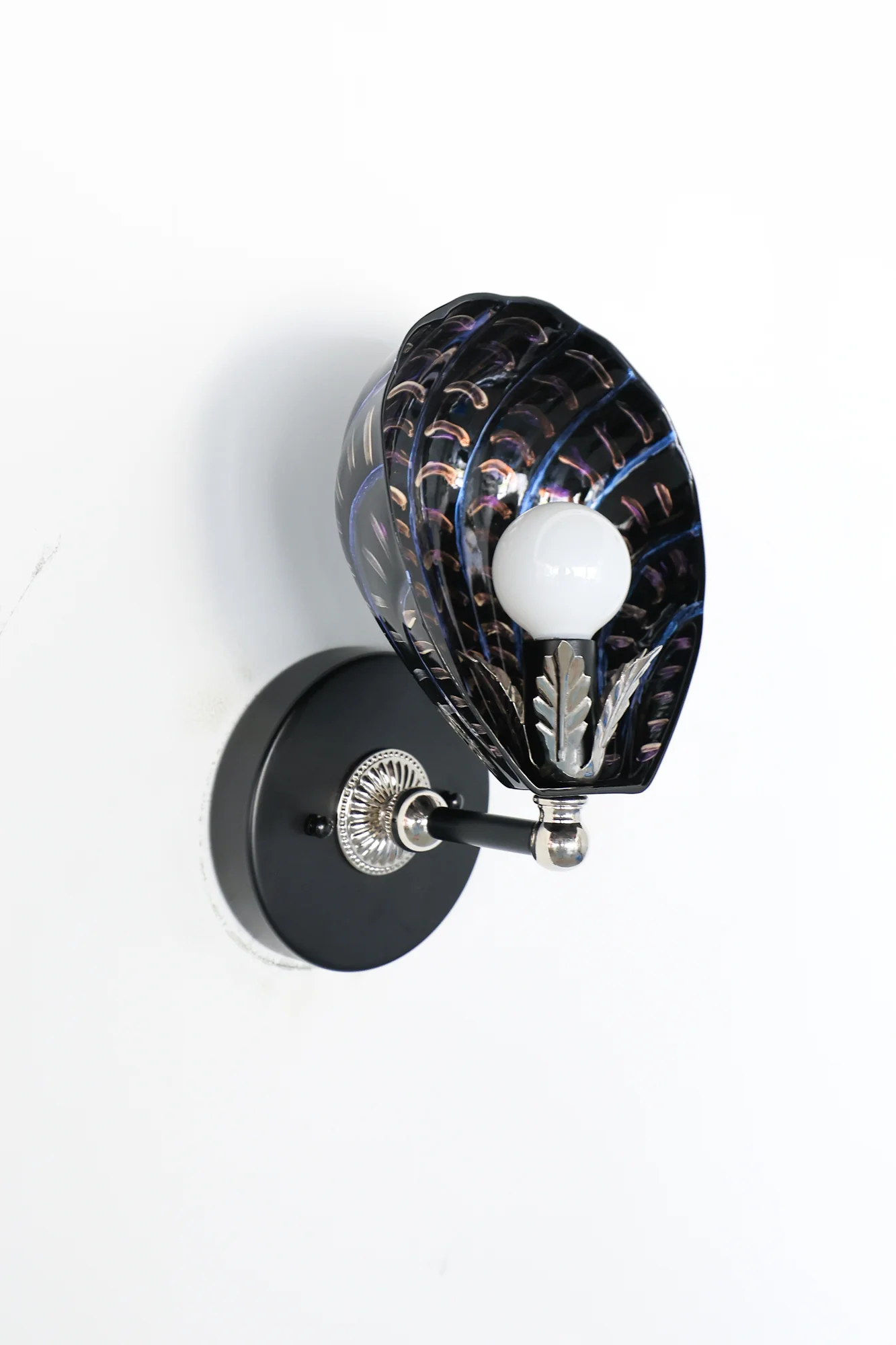 Black & Polished Nickel Hand-Painted Coquille Sconce: One of One - Image 8