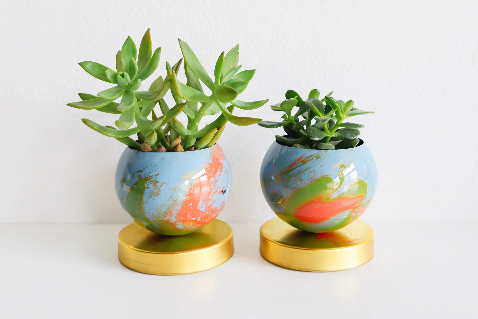 Blue, Coral, and Green Marbled Loa Planters - Image 2
