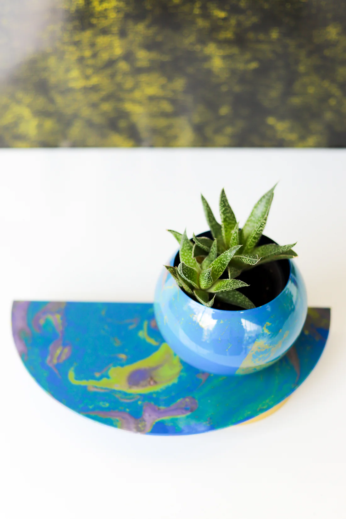 Blue & Green Marbled Demilune Planter - Image 2