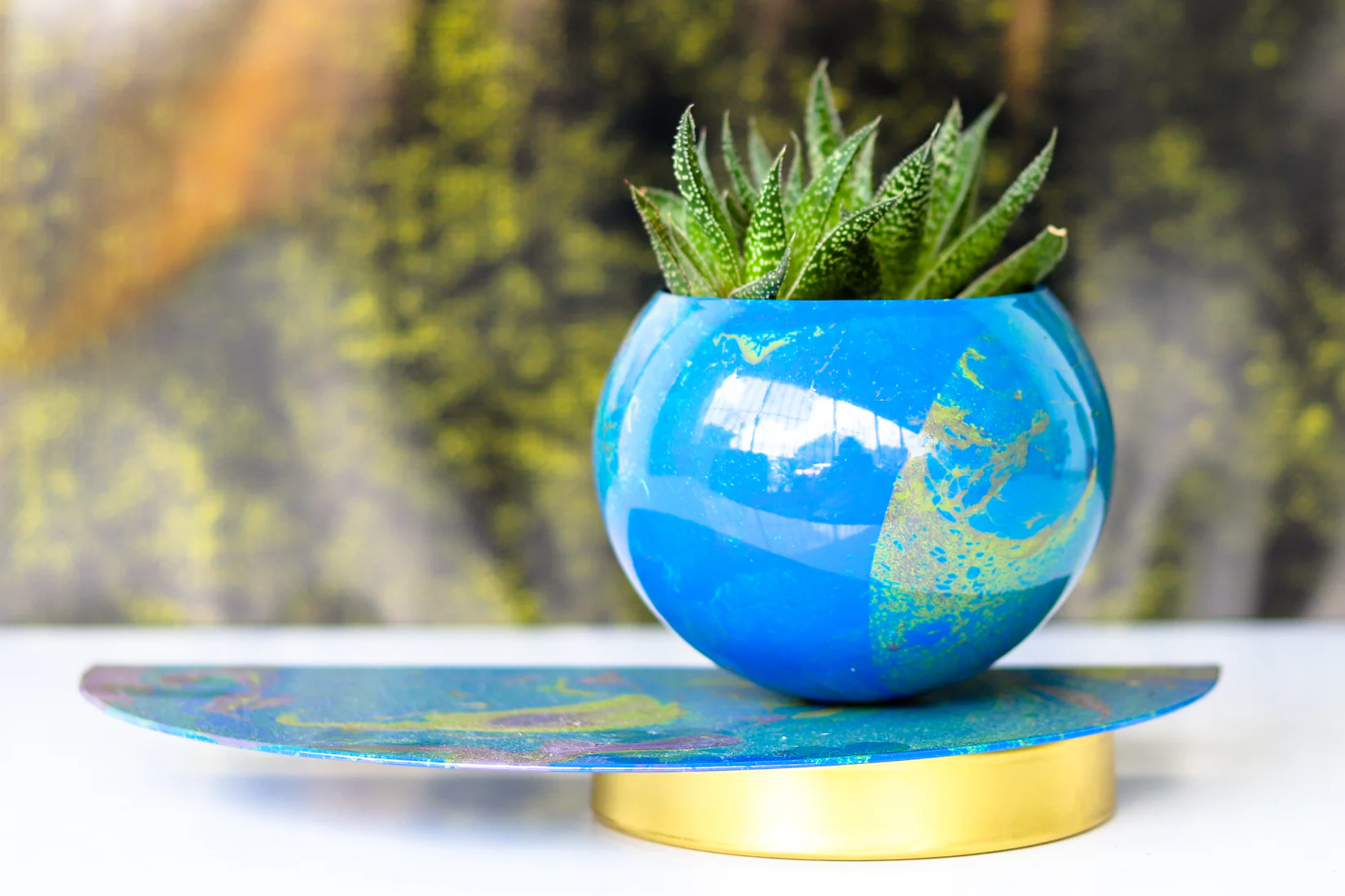 Blue & Green Marbled Demilune Planter - Image 3