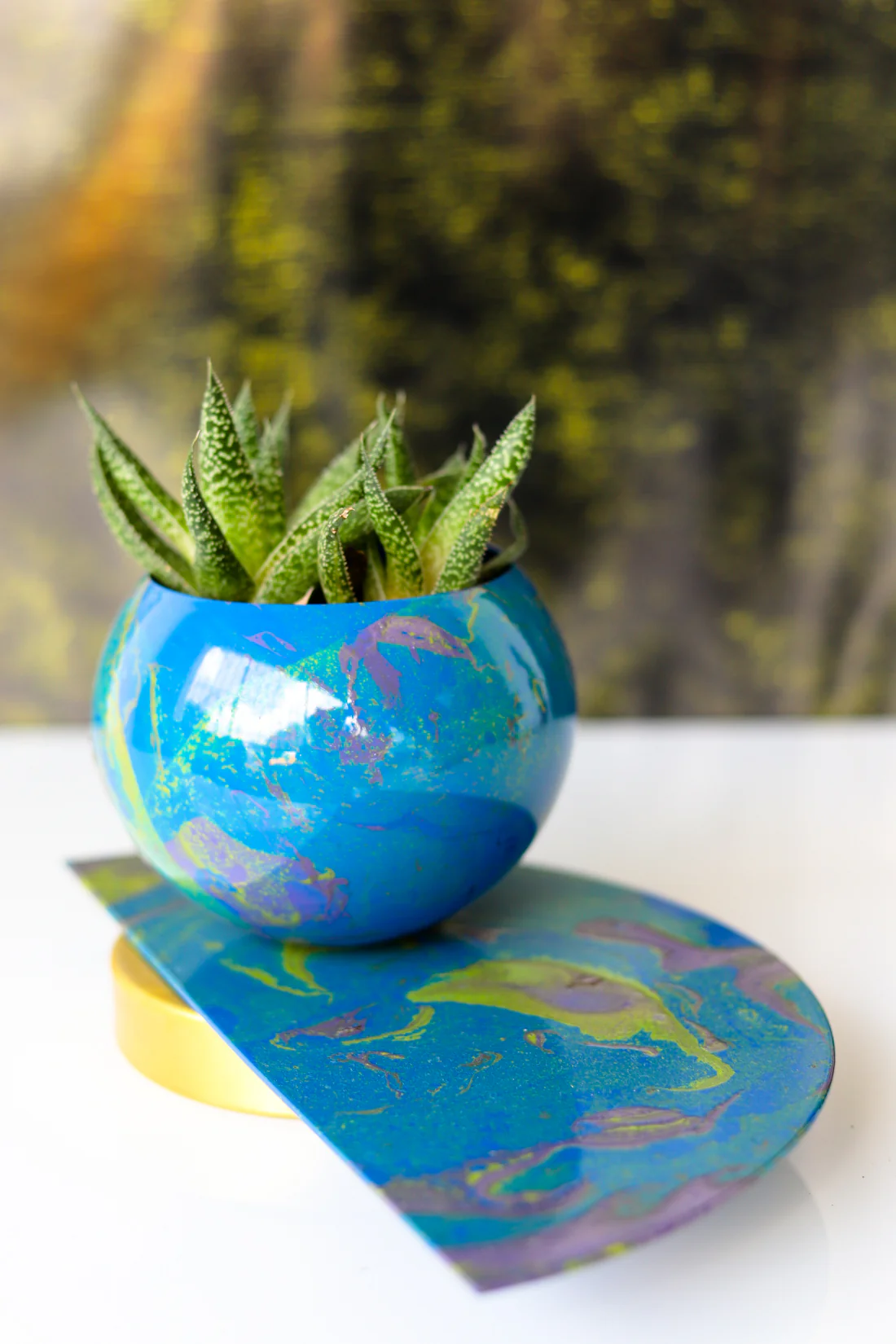 Blue & Green Marbled Demilune Planter - Image 4