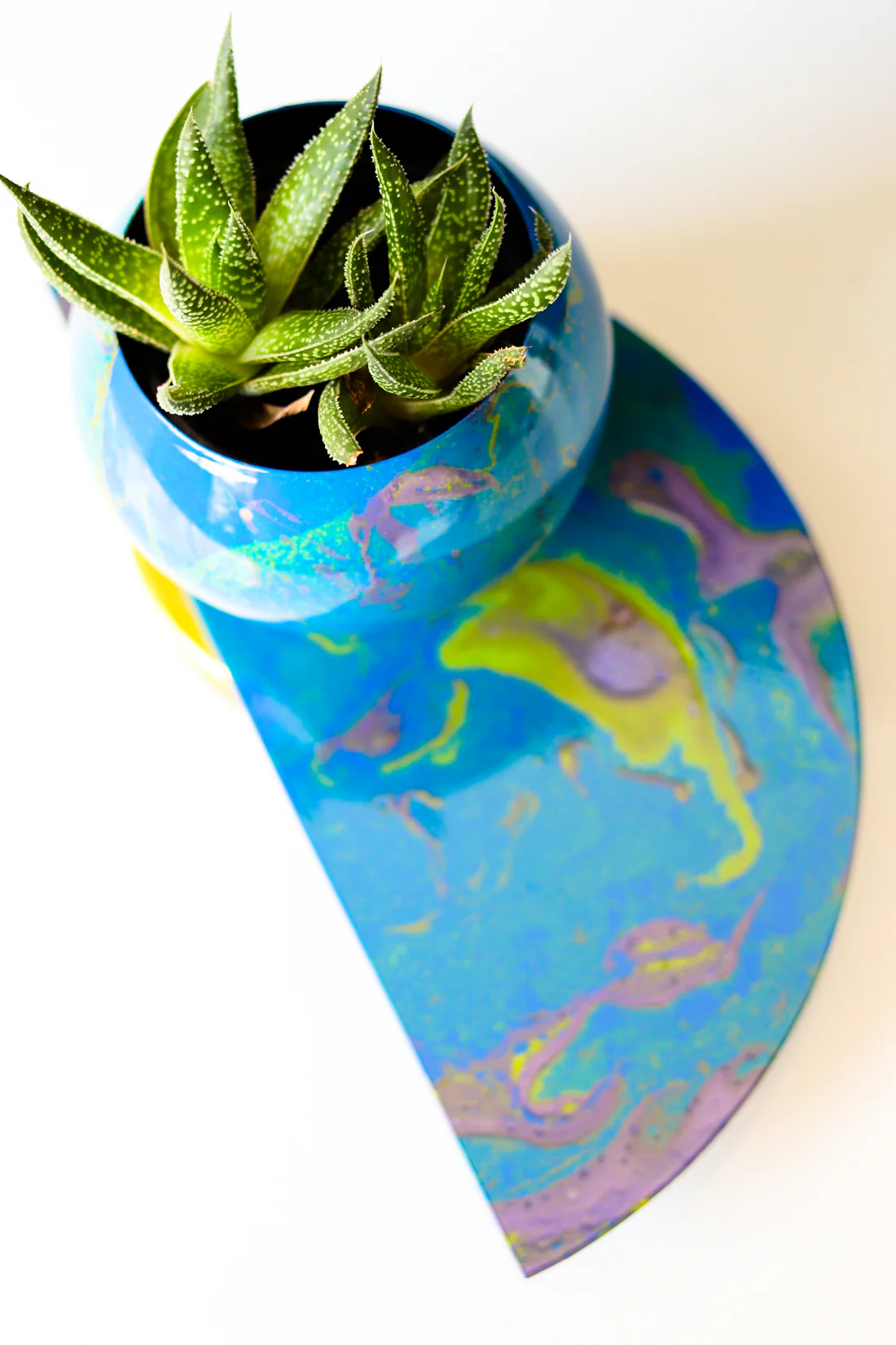Blue & Green Marbled Demilune Planter - Image 5