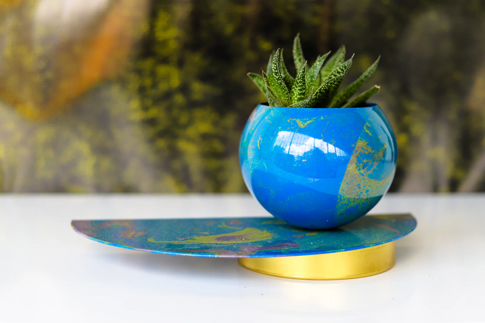 Blue & Green Marbled Demilune Planter - Image 6