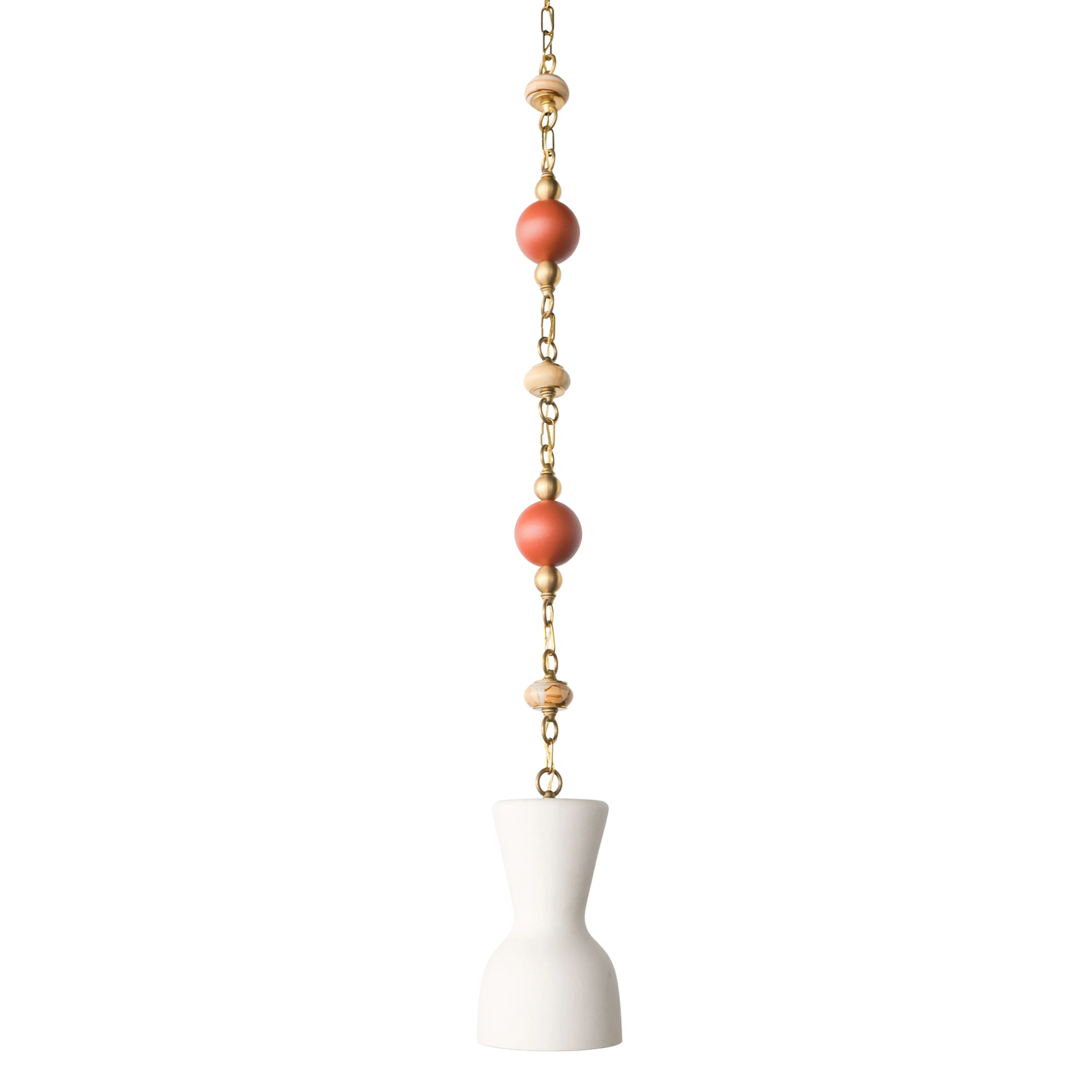 Cream, Terra Cotta, & Teakwood Beaded Pendant Light - One of One
