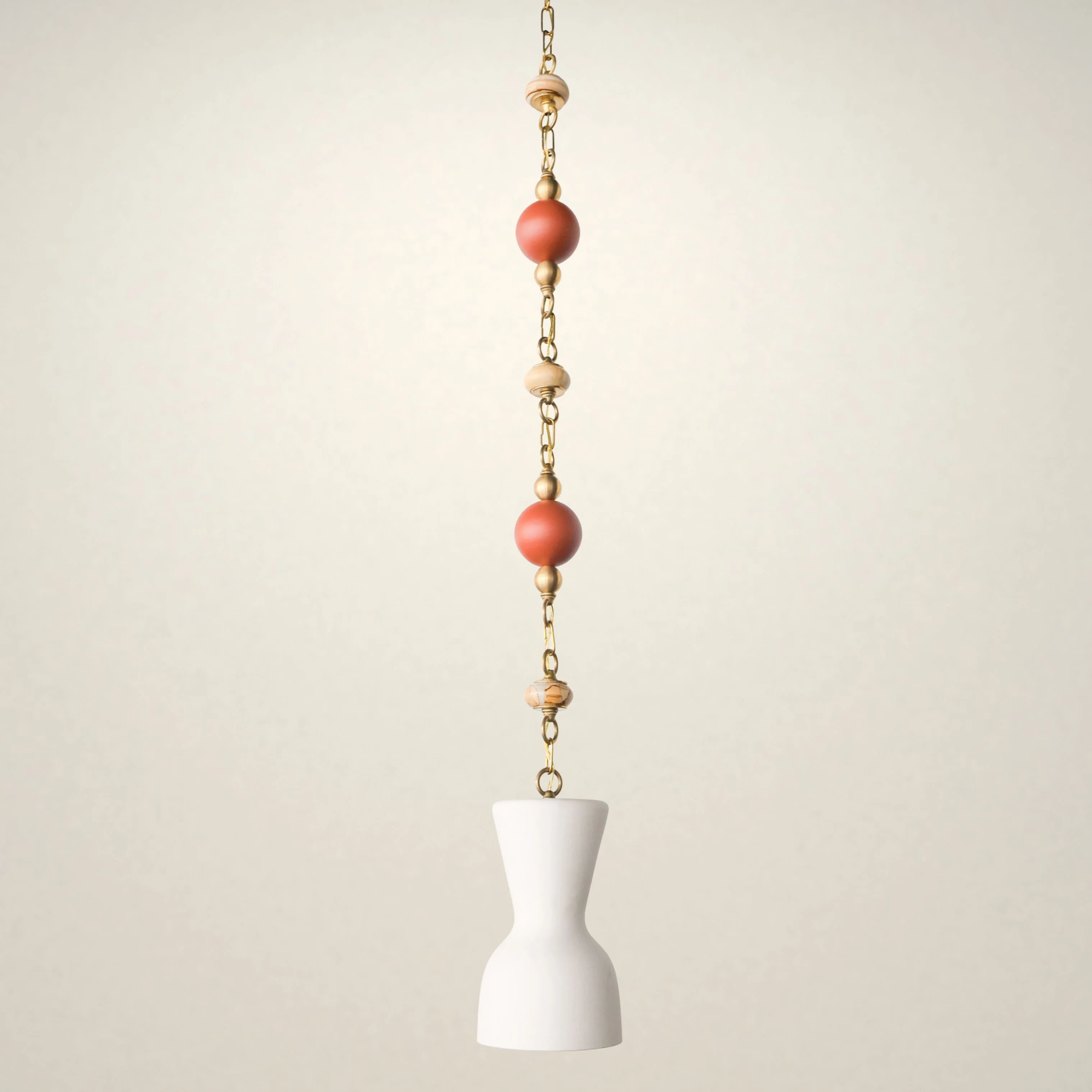 Cream, Terra Cotta, & Teakwood Beaded Pendant Light - One of One - Image 2