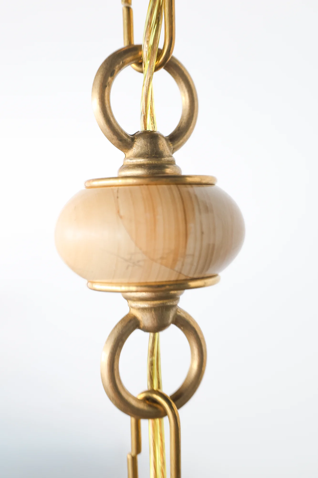 Cream, Terra Cotta, & Teakwood Beaded Pendant Light - One of One - Image 3