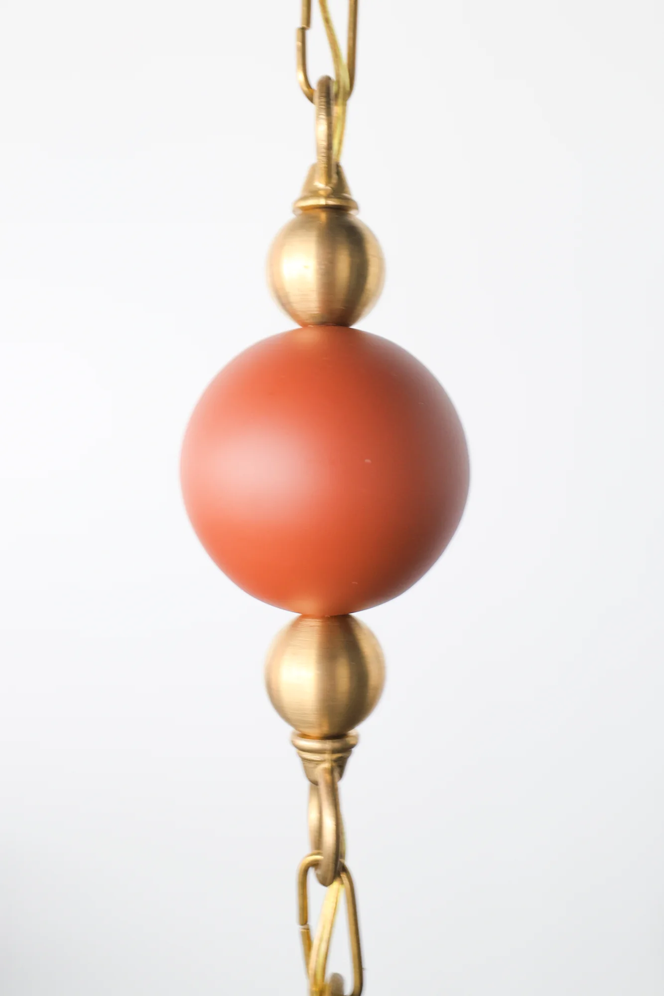 Cream, Terra Cotta, & Teakwood Beaded Pendant Light - One of One - Image 4