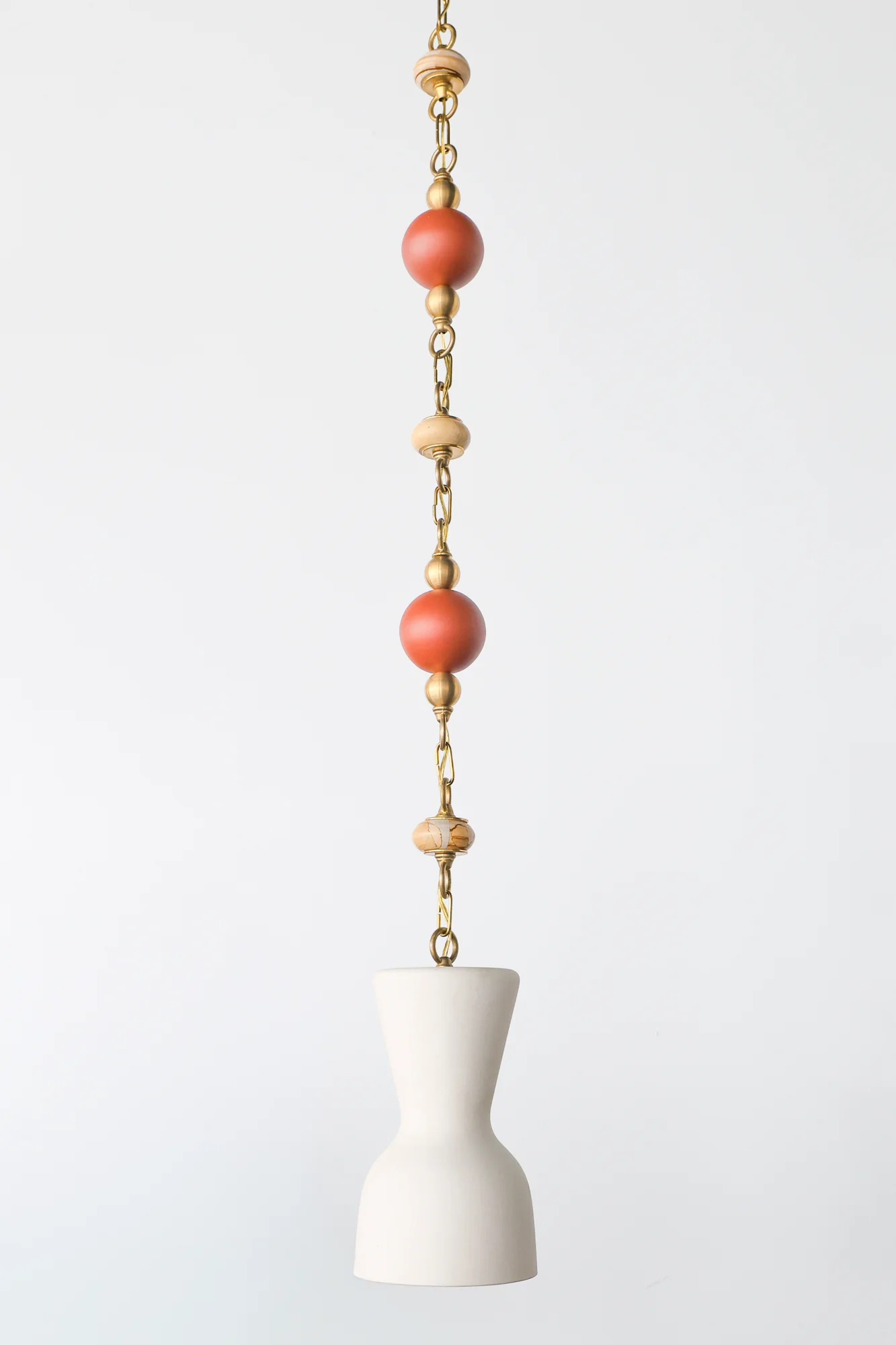 Cream, Terra Cotta, & Teakwood Beaded Pendant Light - One of One - Image 5