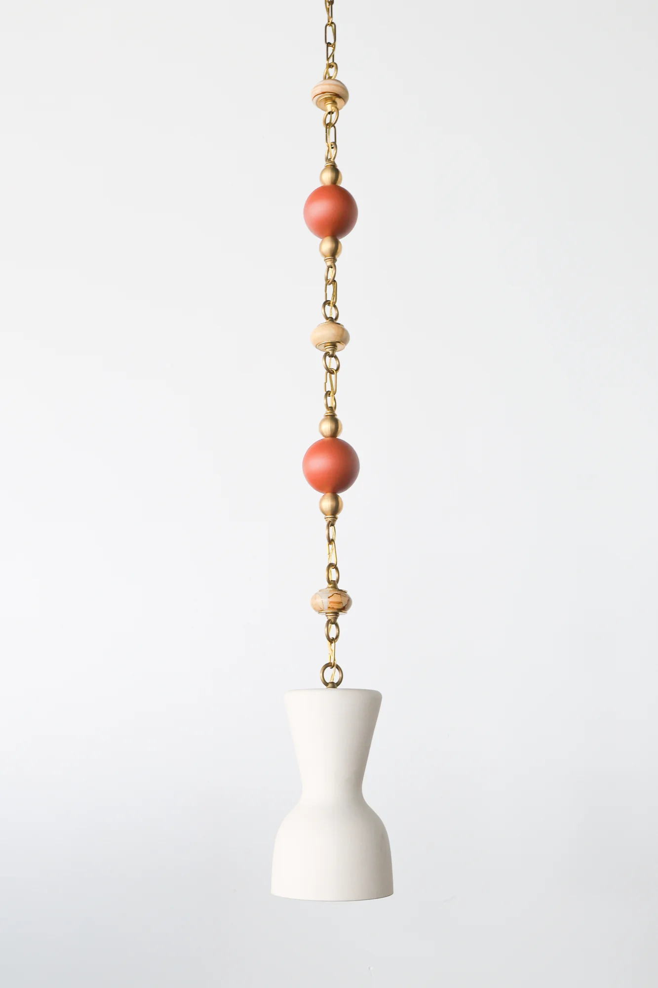 Cream, Terra Cotta, & Teakwood Beaded Pendant Light - One of One - Image 6