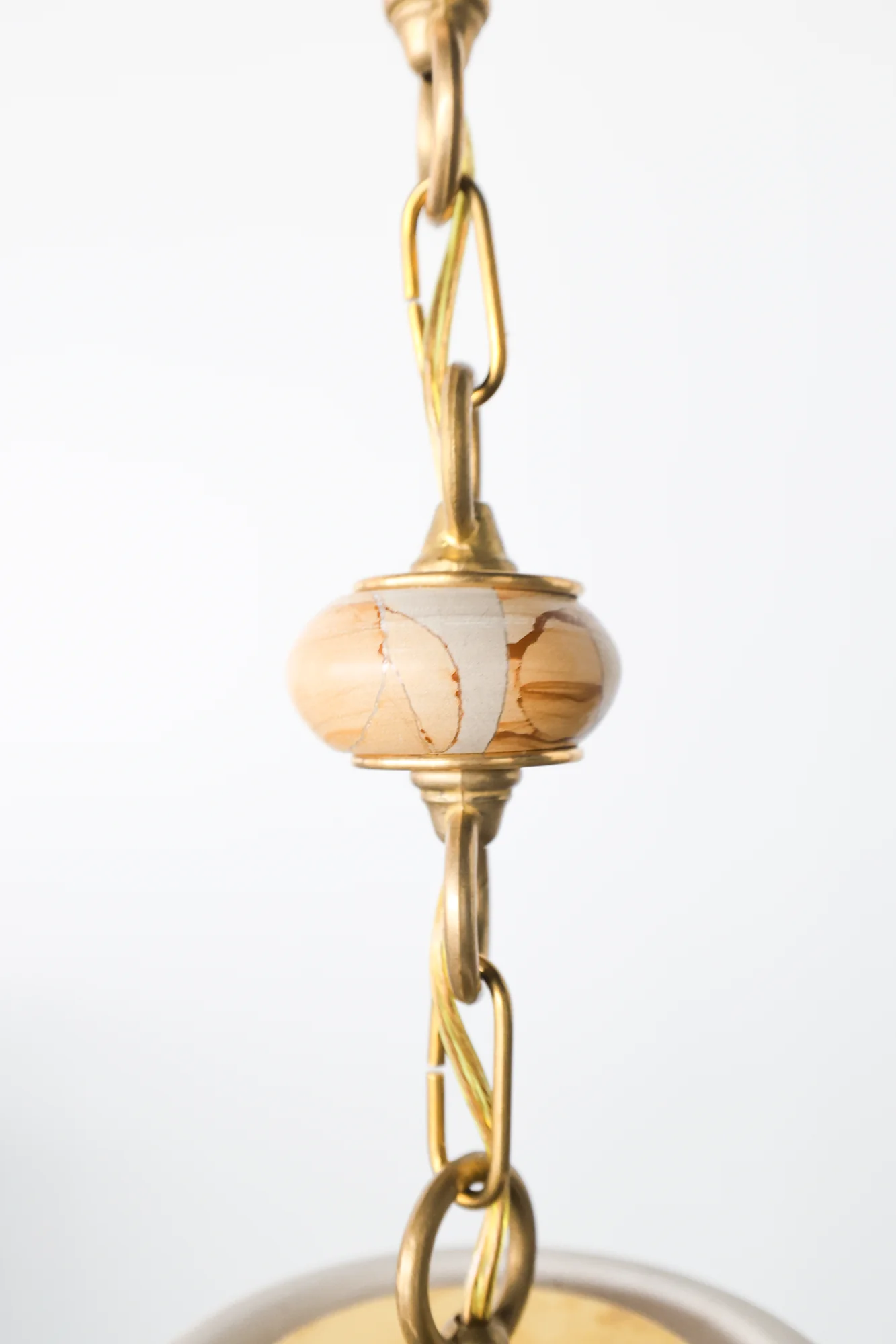 Cream, Terra Cotta, & Teakwood Beaded Pendant Light - One of One - Image 7