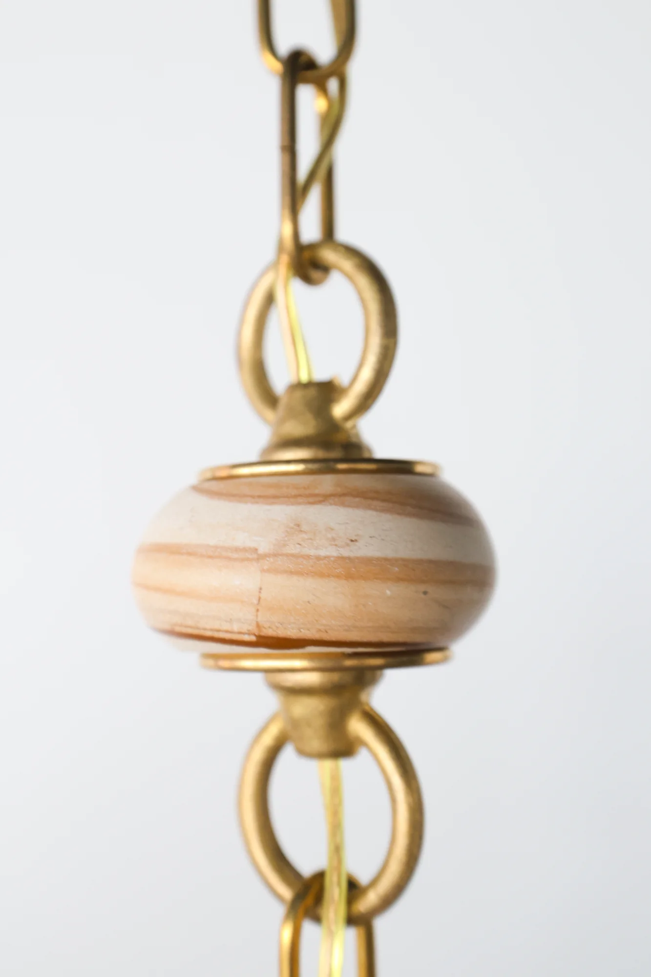 Cream, Terra Cotta, & Teakwood Beaded Pendant Light - One of One - Image 9