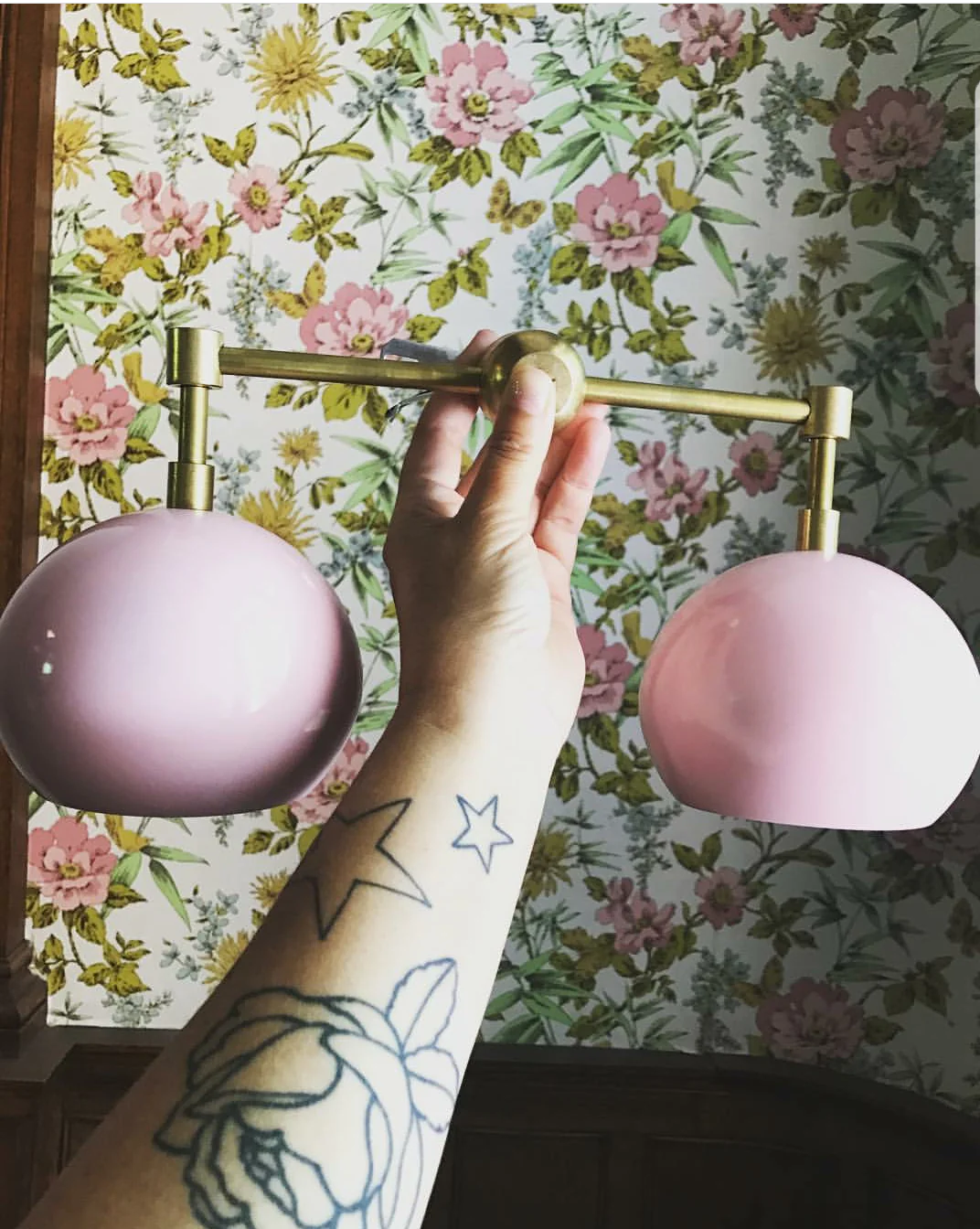 Double Loa Sconce with Blush Pink Shades - Image 2
