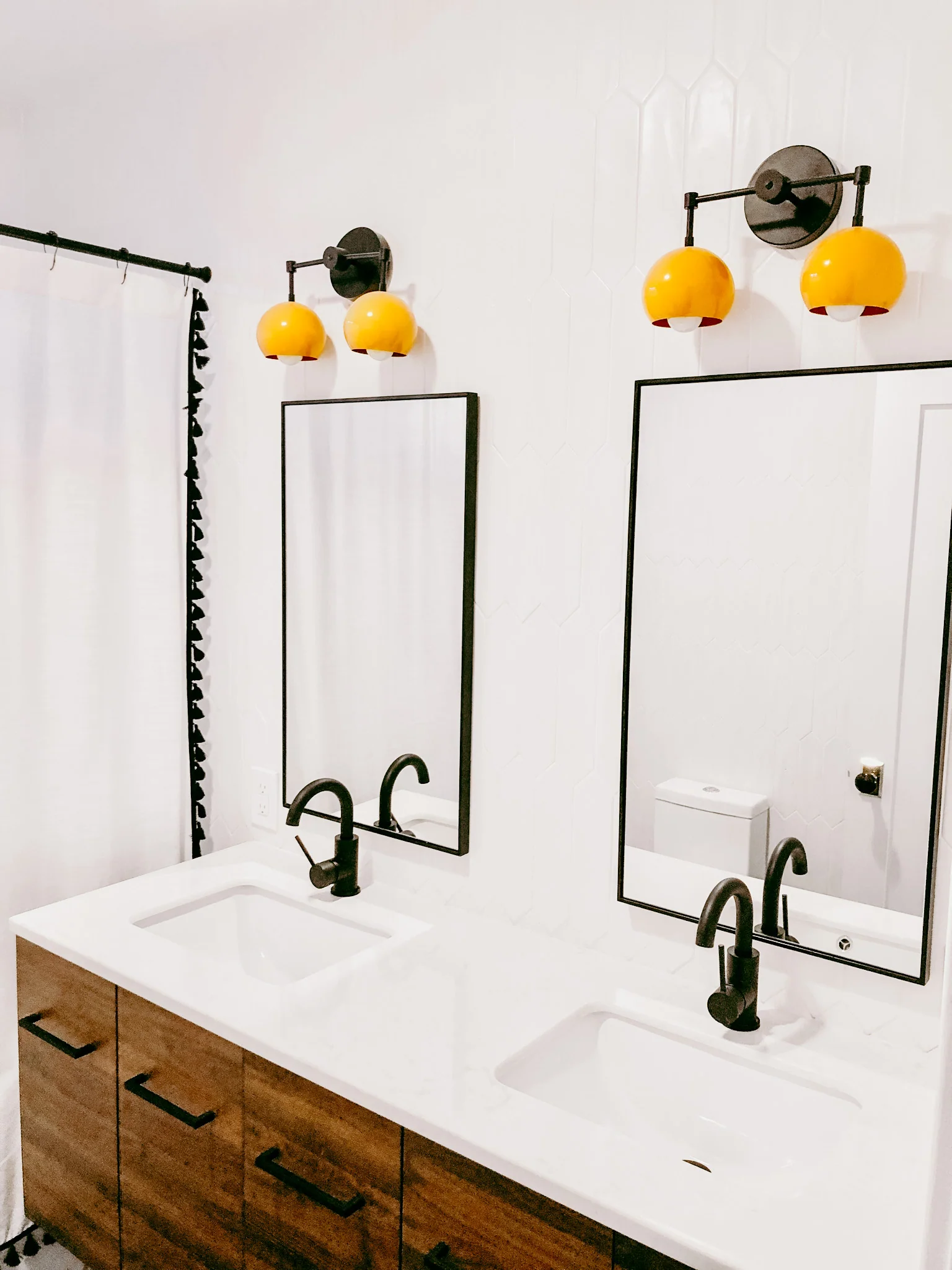 Double Loa Sconce with Mustard Yellow Shades - Image 2