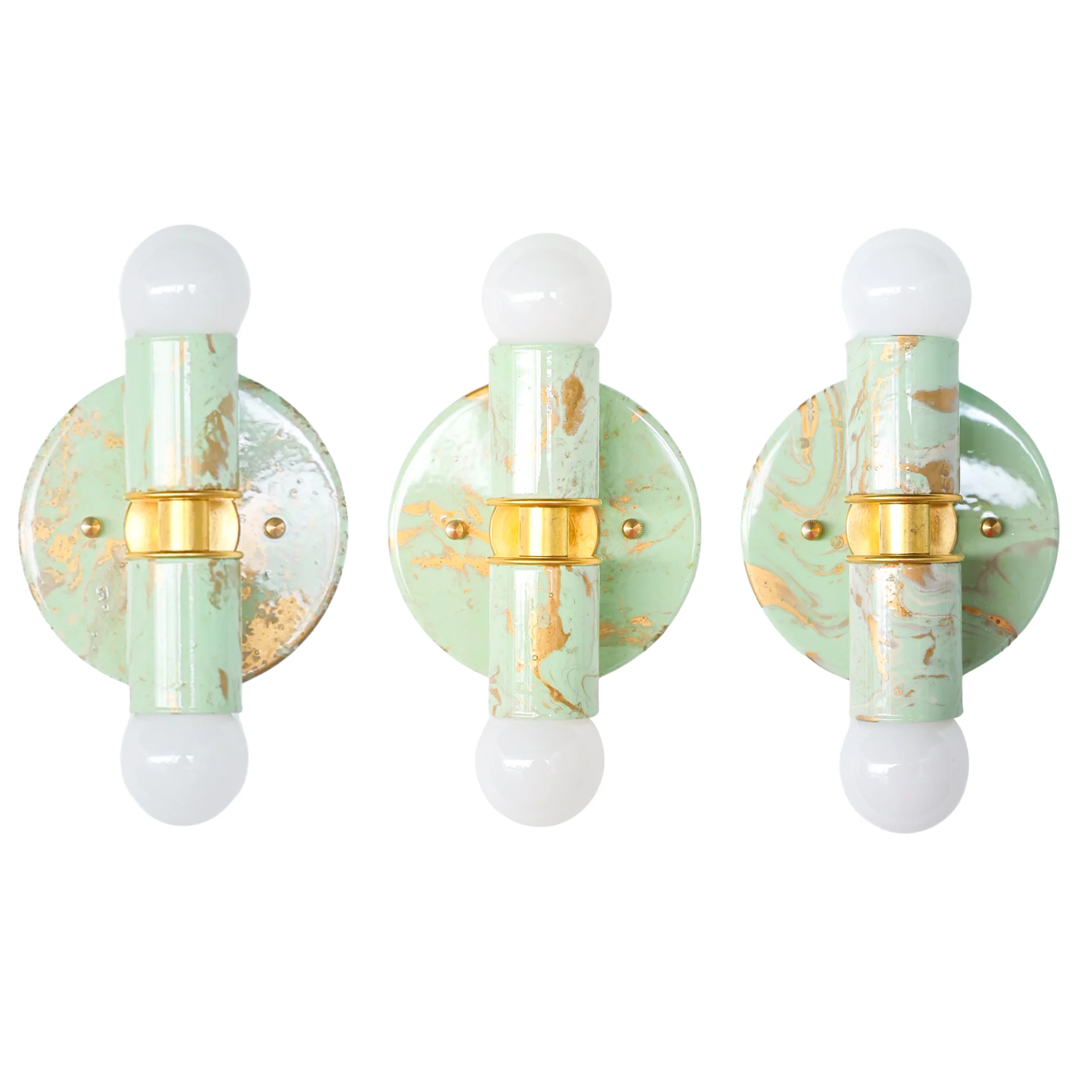 Mint, Cream, & Gold Marbled Small Thalia Sconces