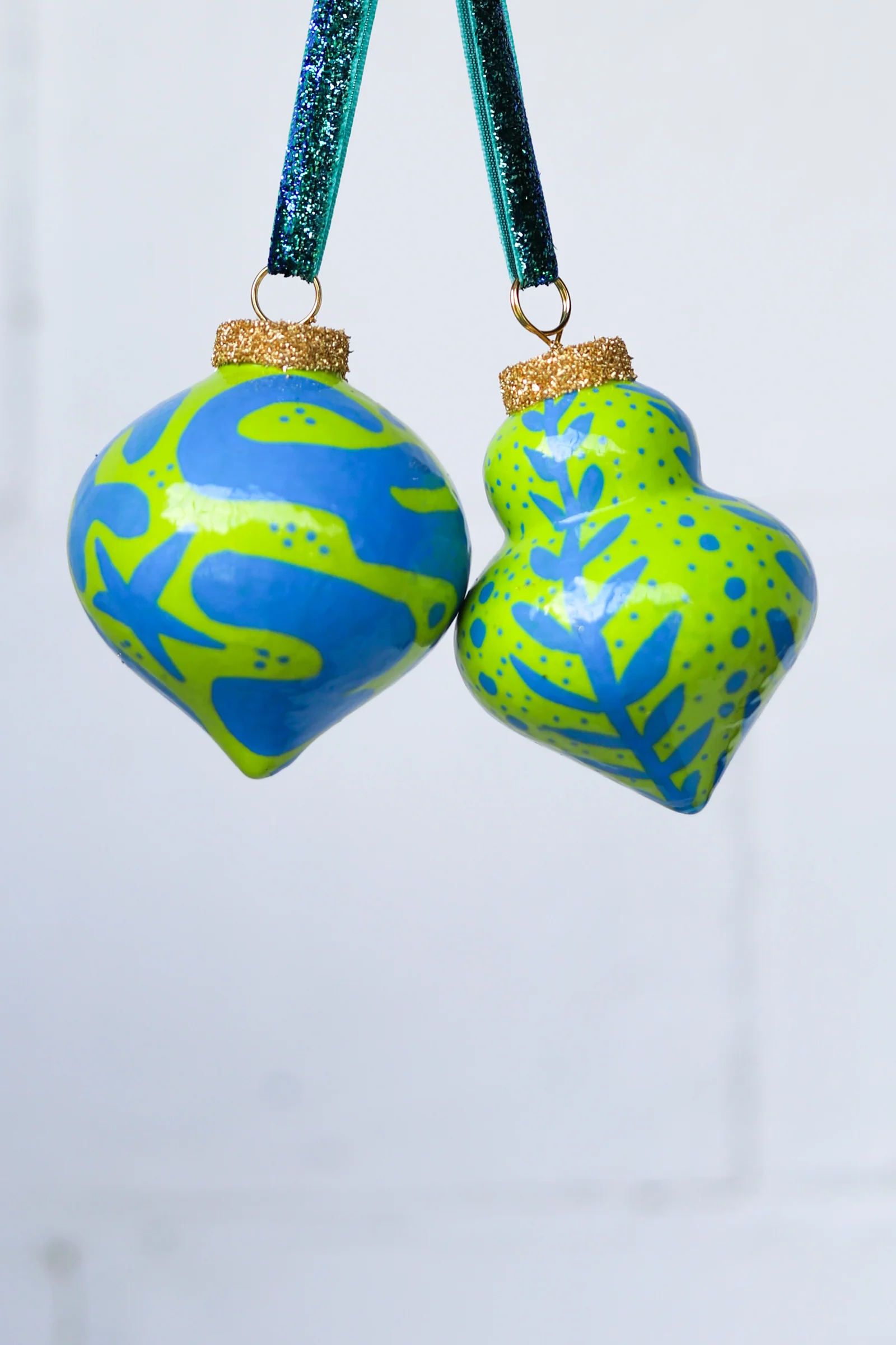 Neon Green & Blue Painted Ornaments Set - Image 3
