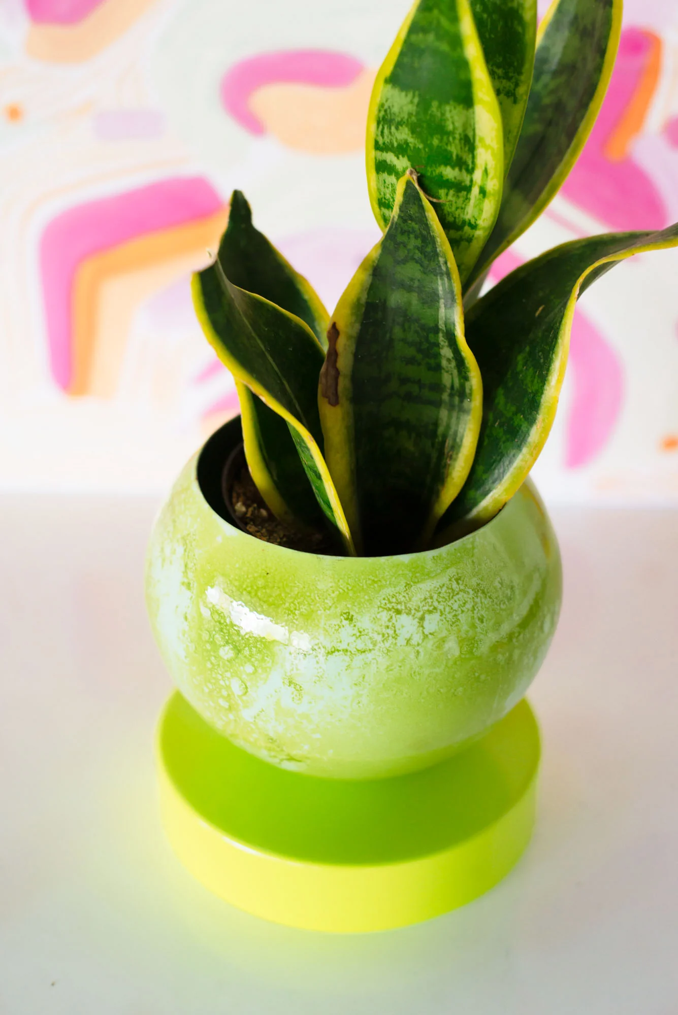 Neon Green & Mint Marbled Loa Planter - Image 2