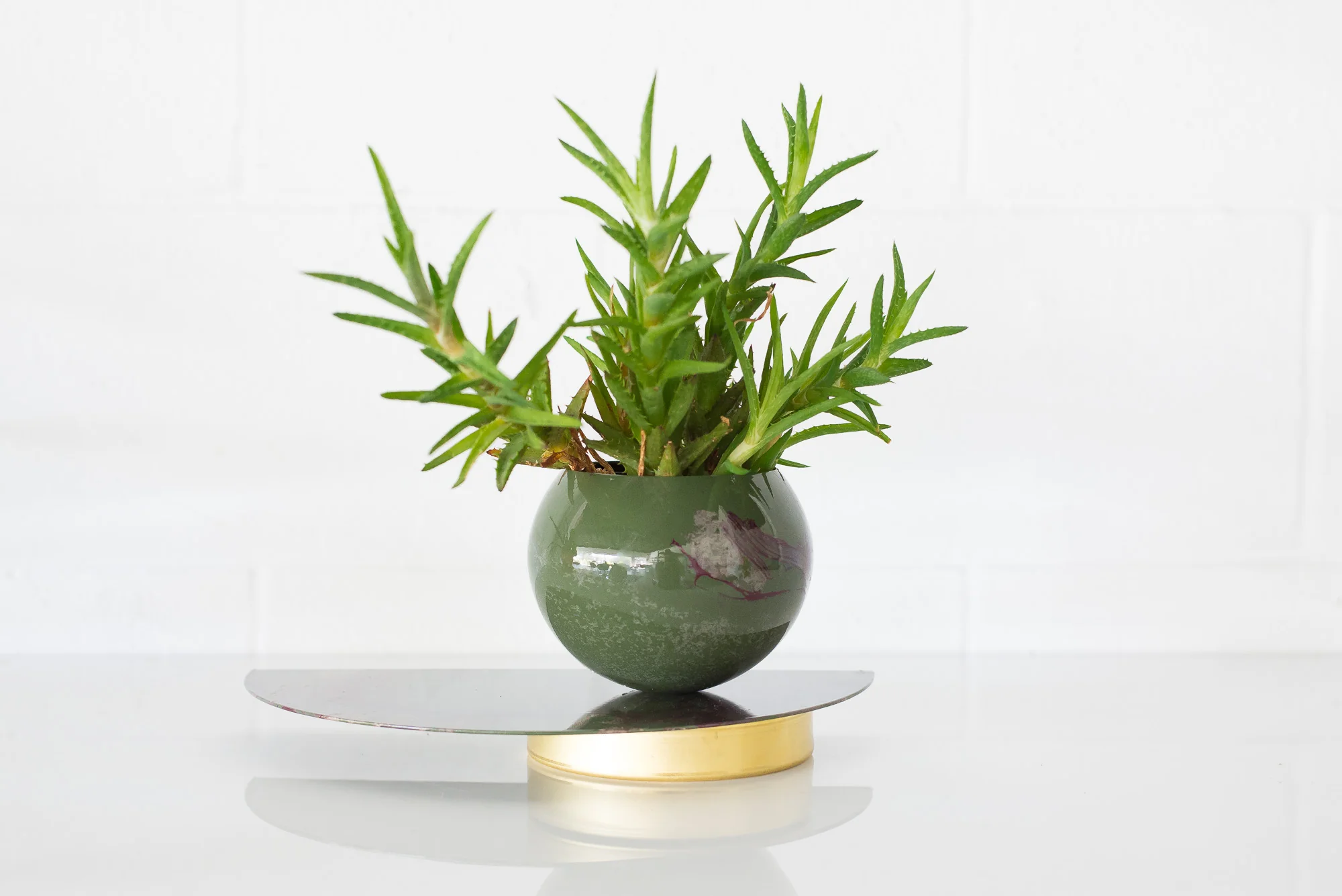 Olive & Eggplant Marbled Demilune Planter - Image 3