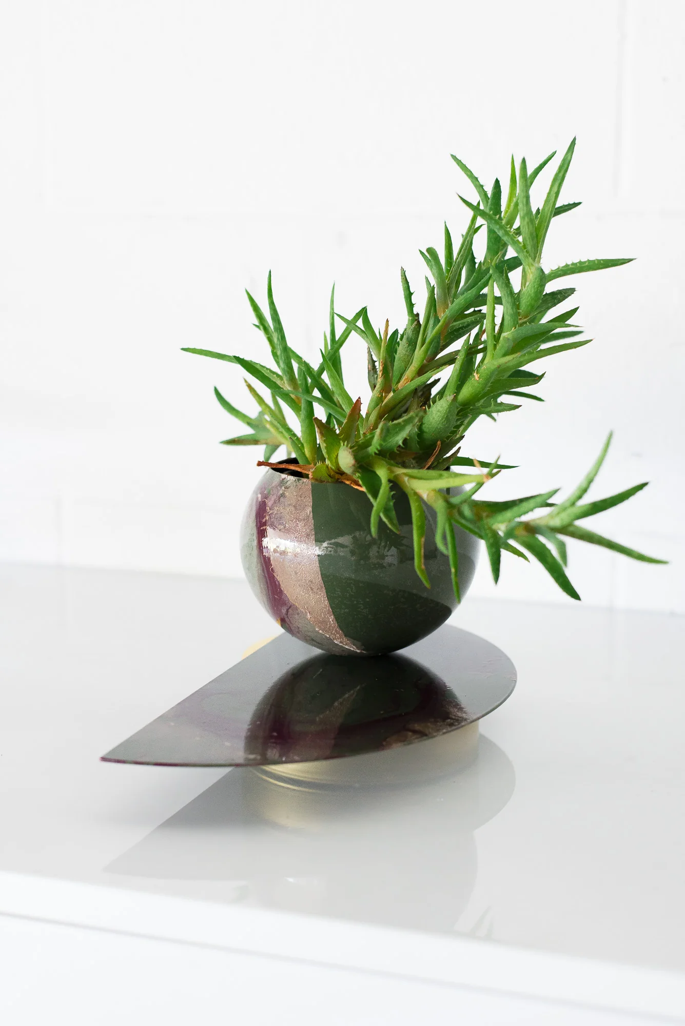 Olive & Eggplant Marbled Demilune Planter - Image 5
