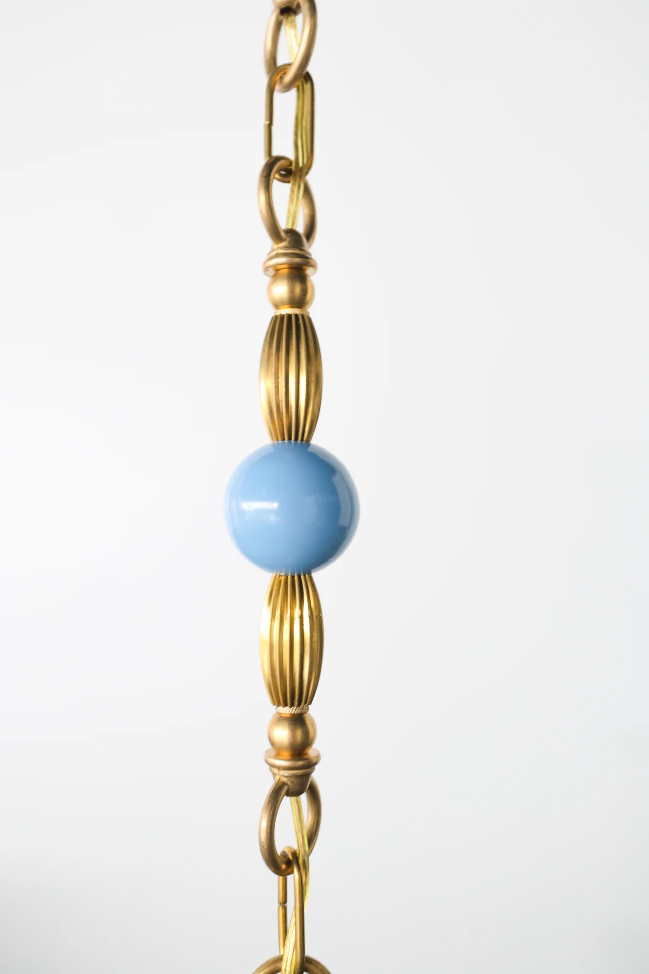 Pastel Blue, Green Marble, and Brass Beaded Pendant Light - One of One - Image 3
