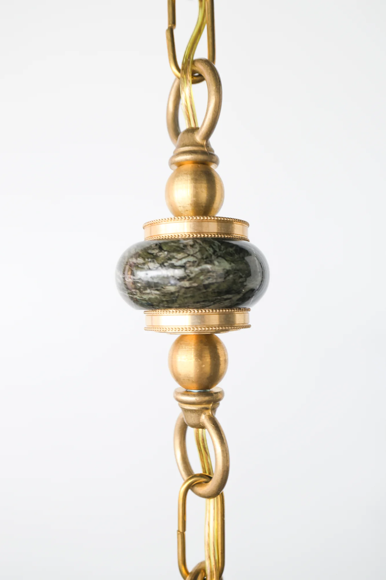 Pastel Blue, Green Marble, and Brass Beaded Pendant Light - One of One - Image 5