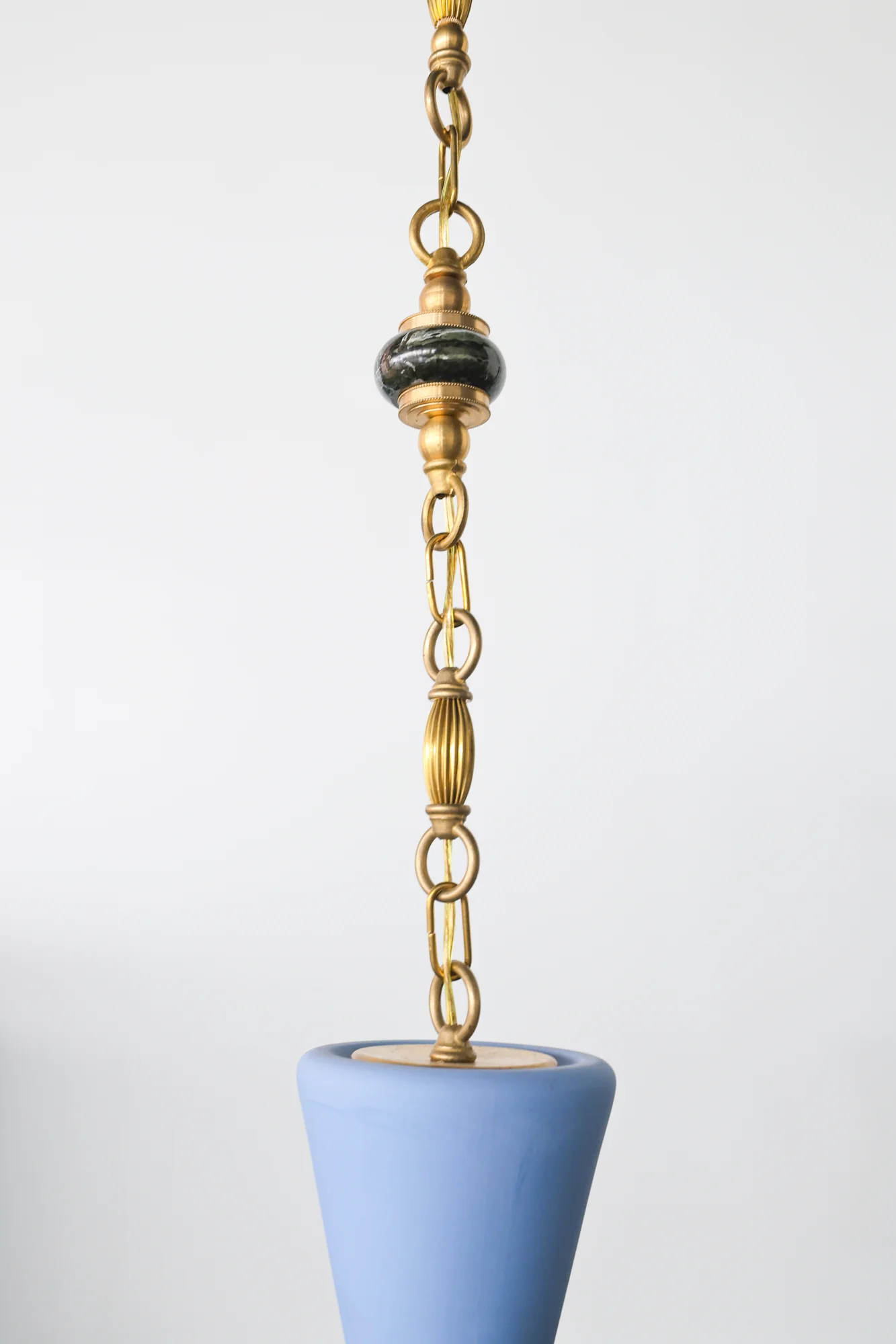 Pastel Blue, Green Marble, and Brass Beaded Pendant Light - One of One - Image 6
