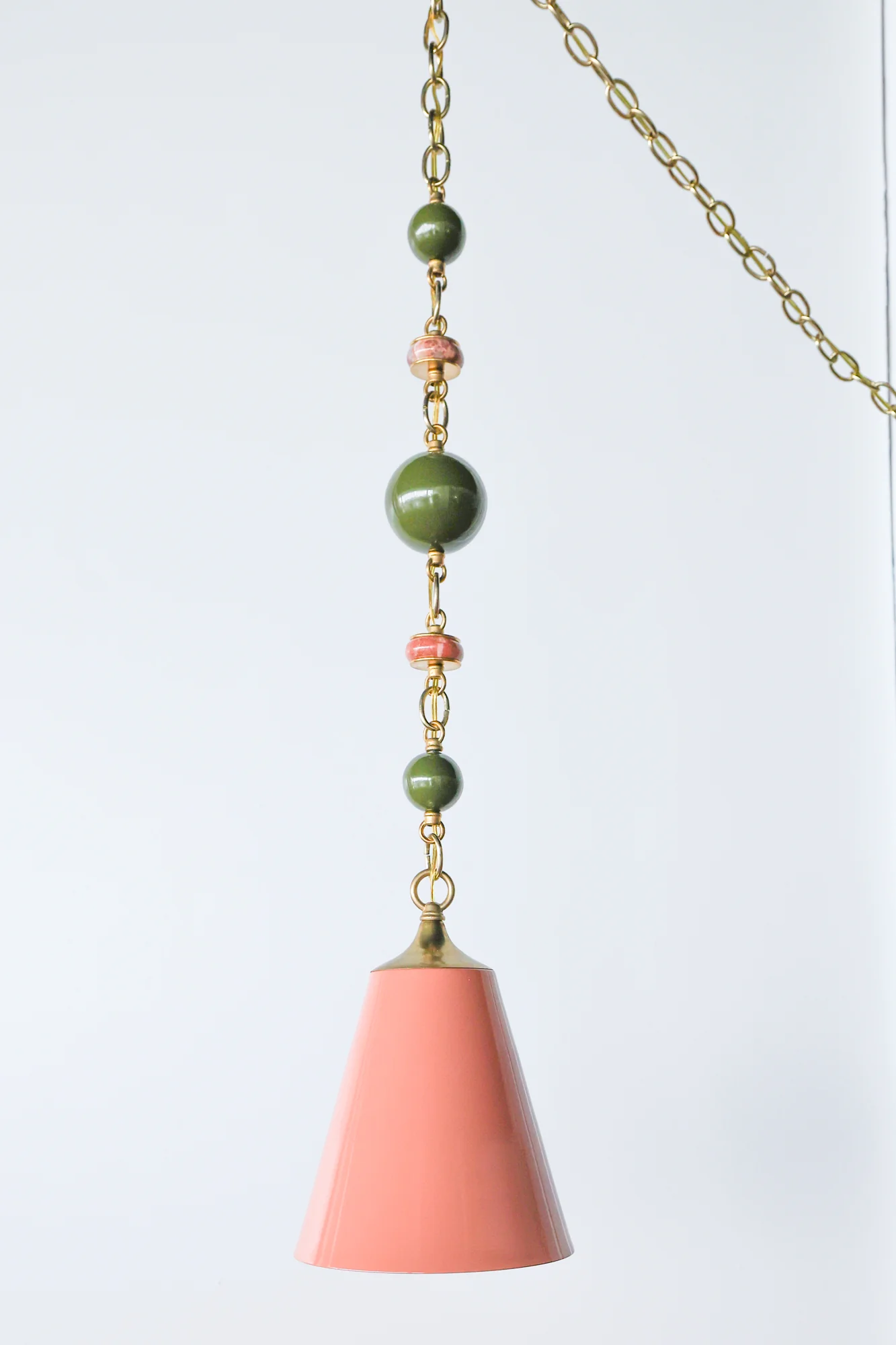 Peach, Olive, & Rose Marble Beaded Pendant Light - One of One - Image 4