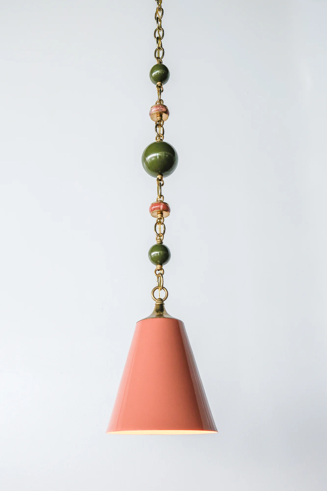Peach, Olive, & Rose Marble Beaded Pendant Light - One of One - Image 5