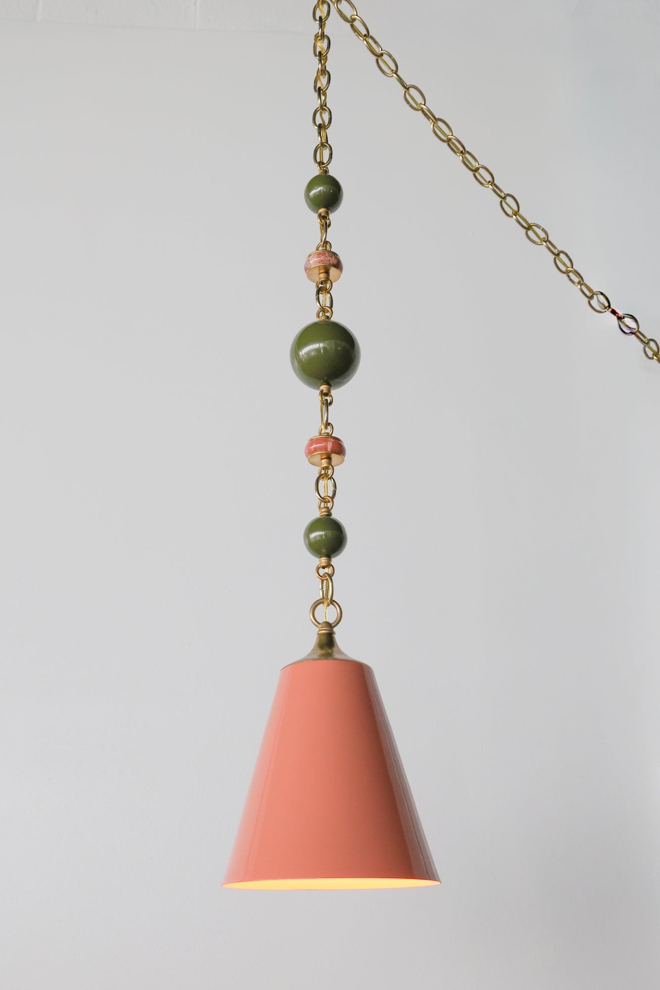 Peach, Olive, & Rose Marble Beaded Pendant Light - One of One - Image 6