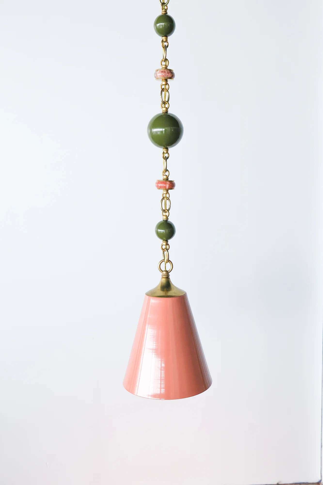 Peach, Olive, & Rose Marble Beaded Pendant Light - One of One - Image 7