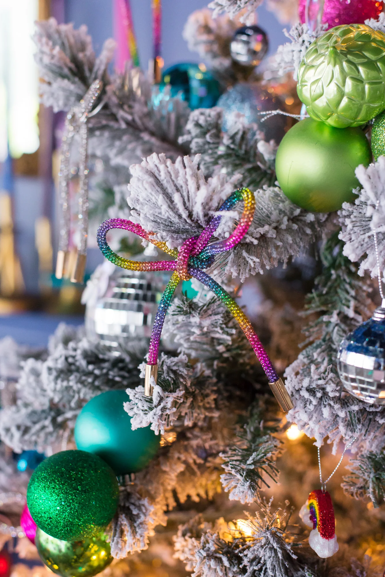 Rainbow Rhinestone Bow Ornaments - Image 3