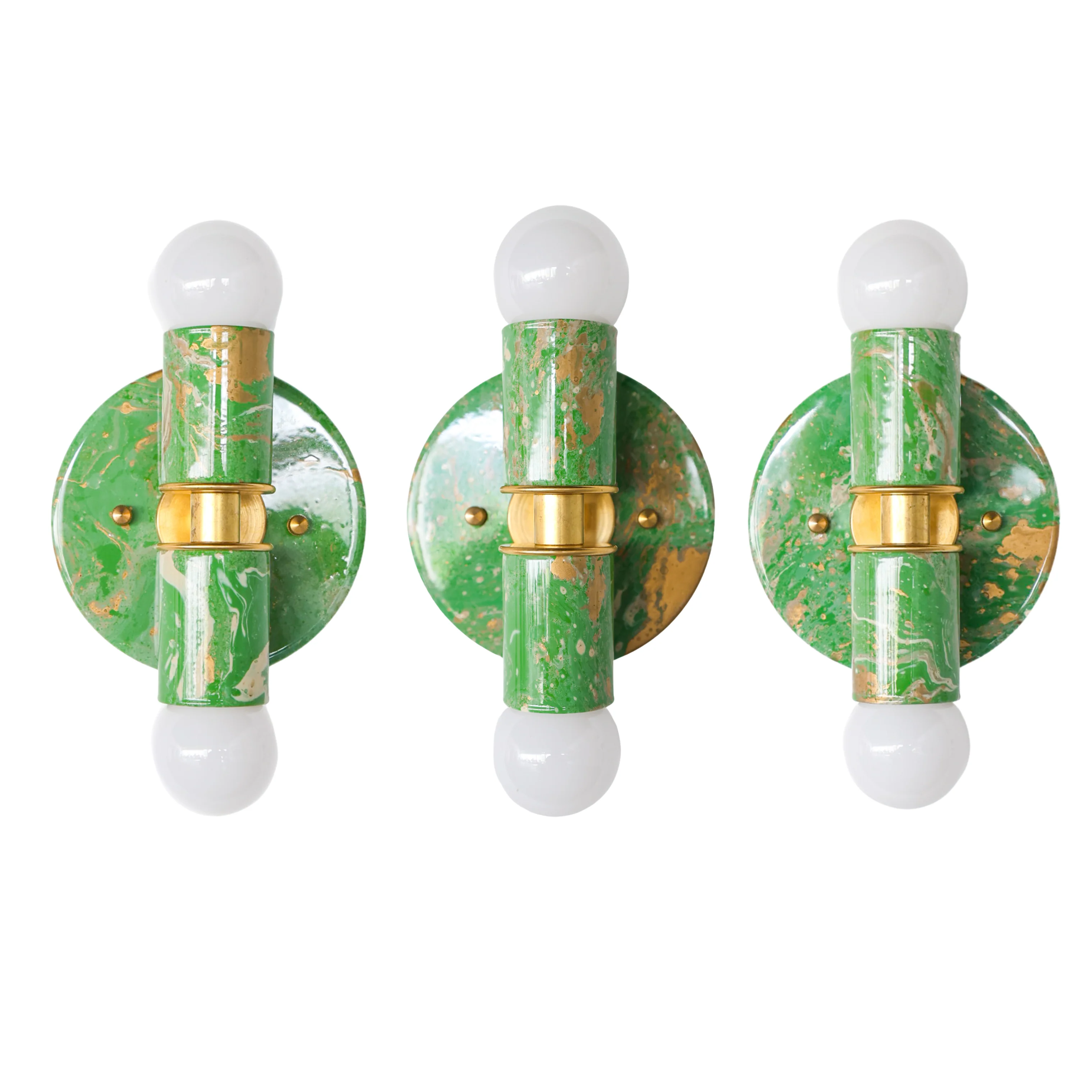 Spring Green, Cream, & Gold Marbled Small Thalia Sconces