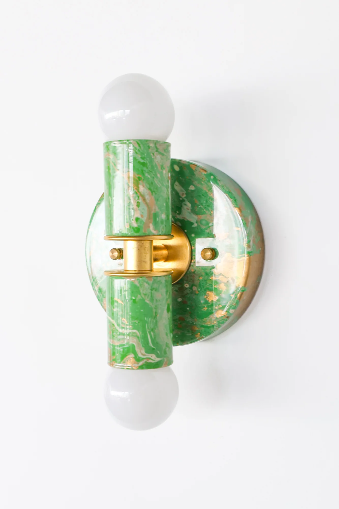 Spring Green, Cream, & Gold Marbled Small Thalia Sconces - Image 8