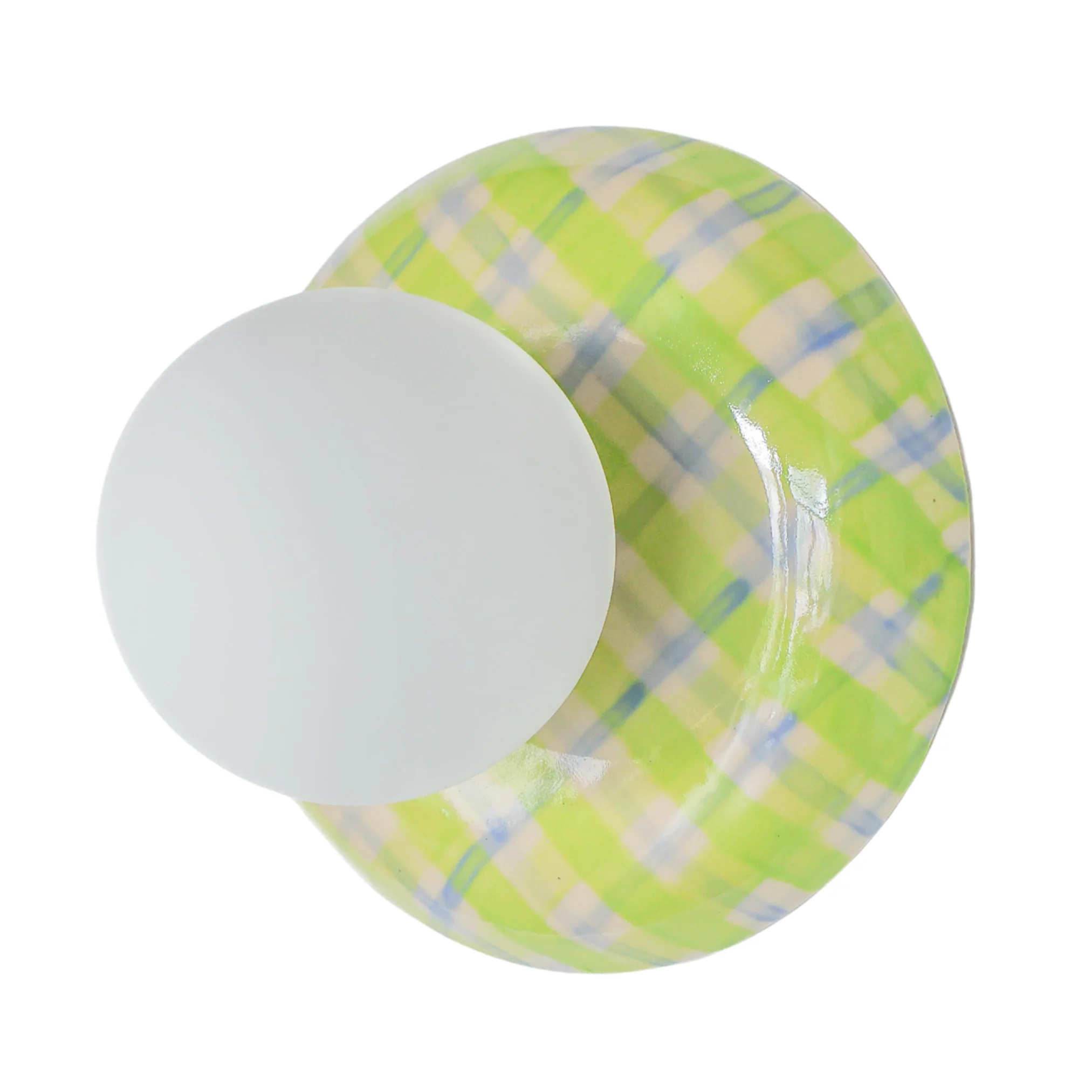 Watercolor Chartreuse + Blue Plaid Globe Sconce - One of One