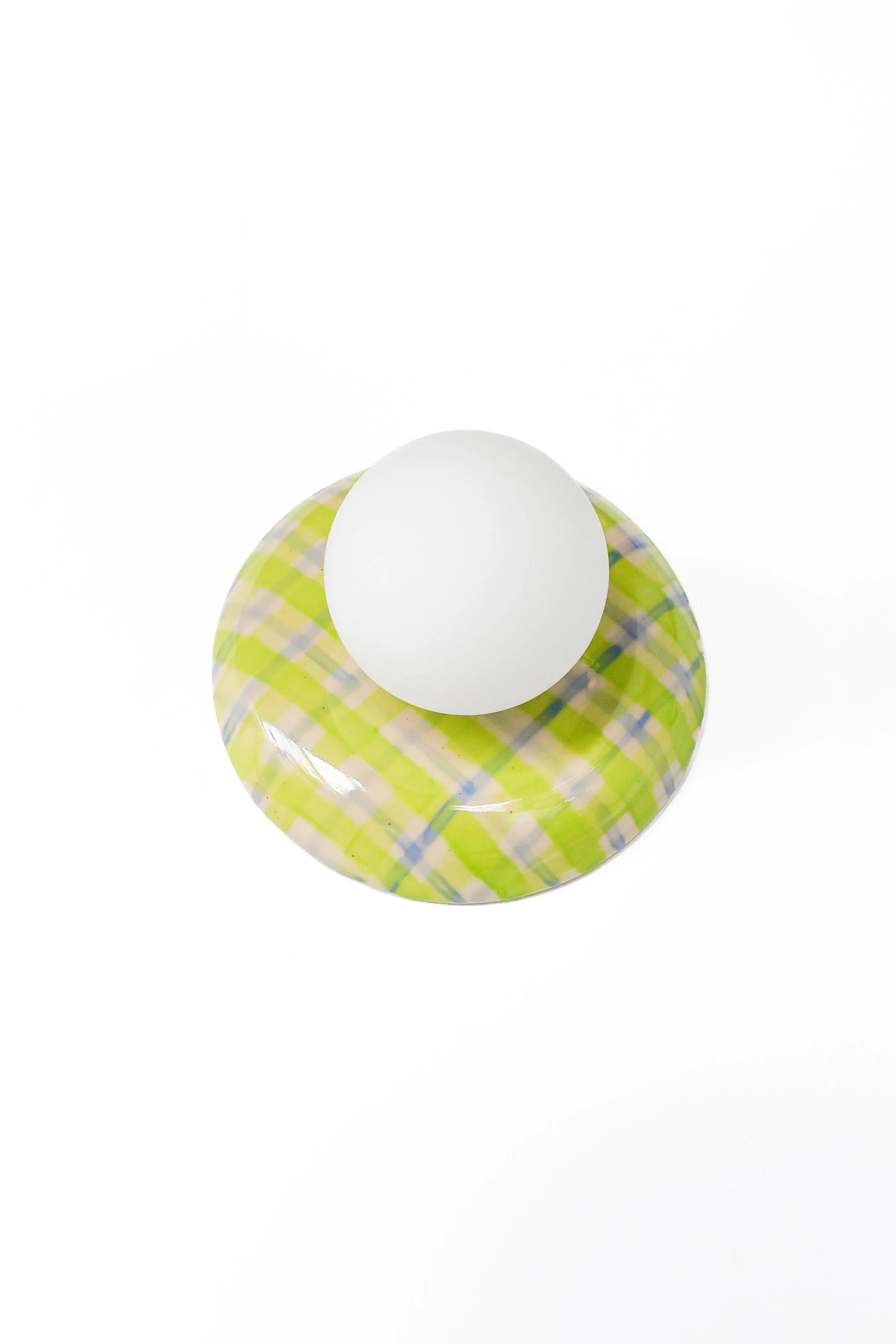 Watercolor Chartreuse + Blue Plaid Globe Sconce - One of One - Image 2