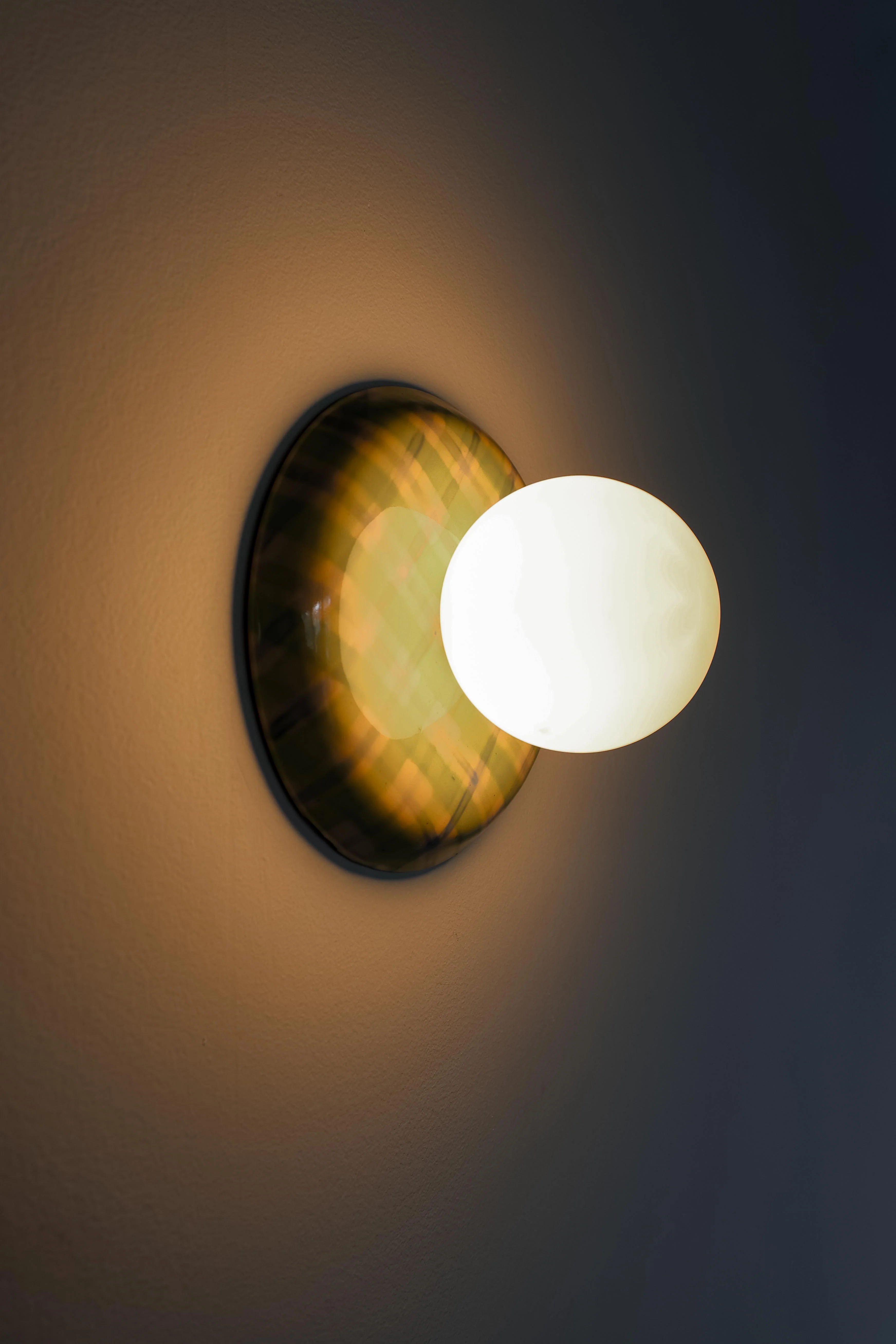 Watercolor Chartreuse + Blue Plaid Globe Sconce - One of One - Image 5
