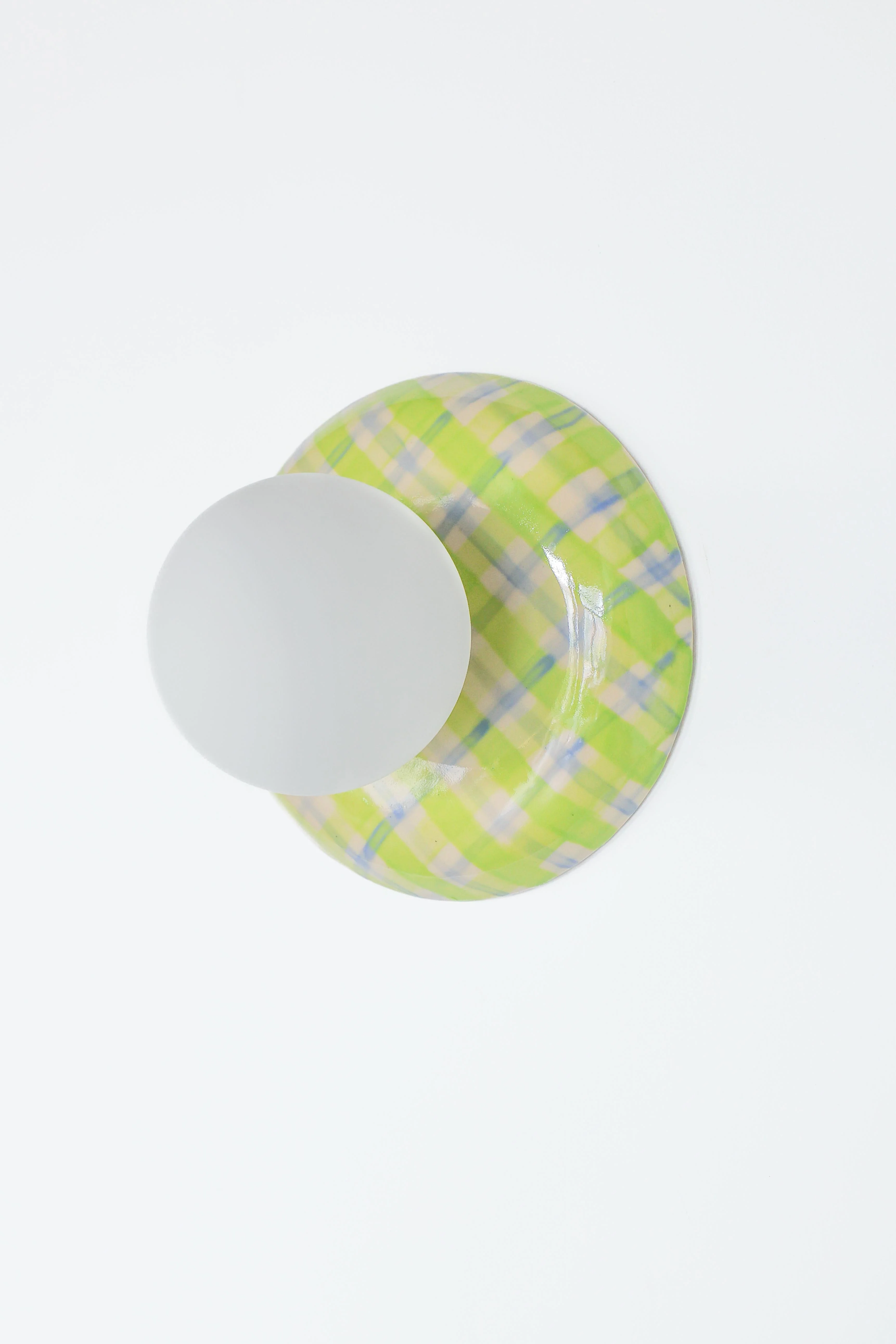 Watercolor Chartreuse + Blue Plaid Globe Sconce - One of One - Image 8