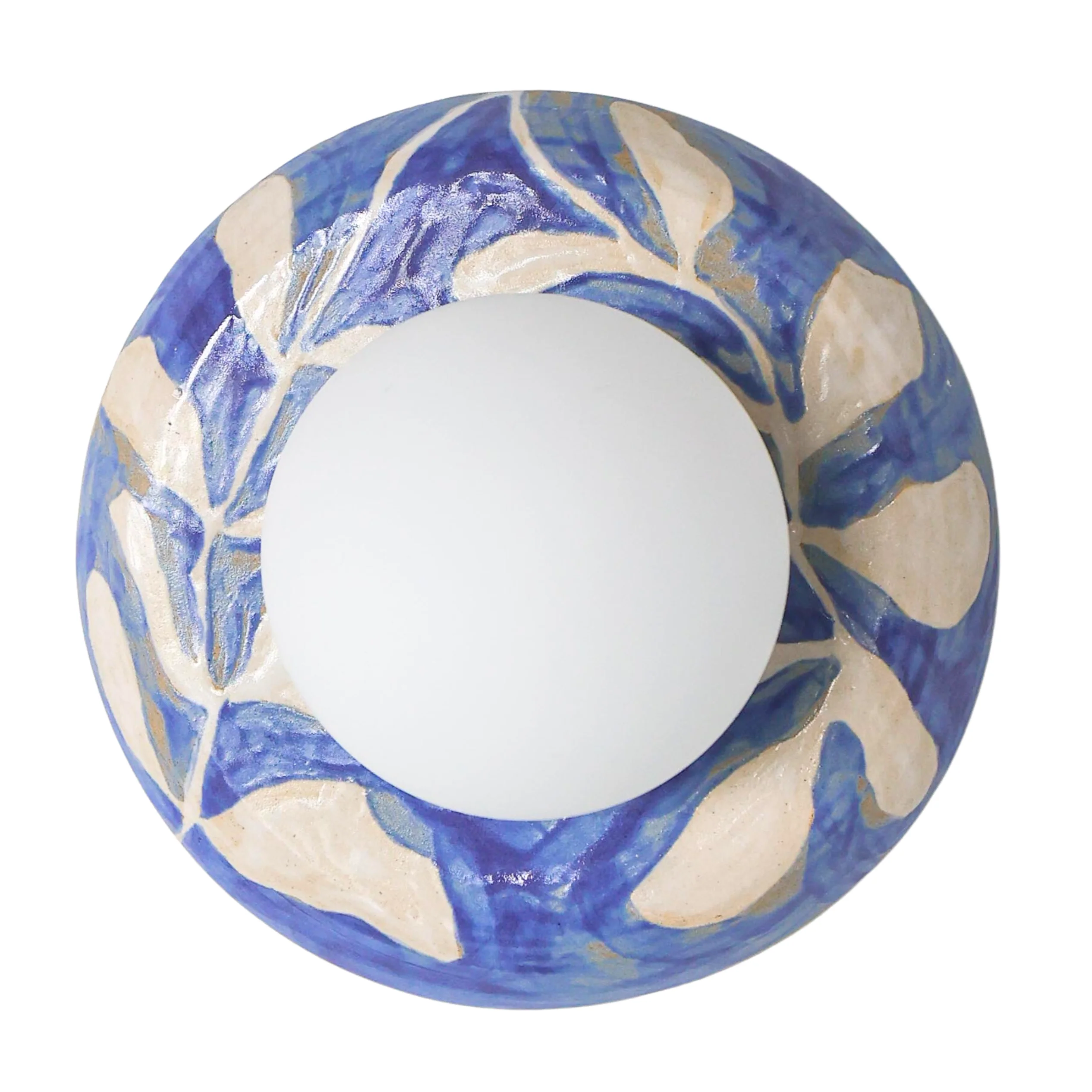 Watercolor Blue & White Leafy Globe Sconce - One of One