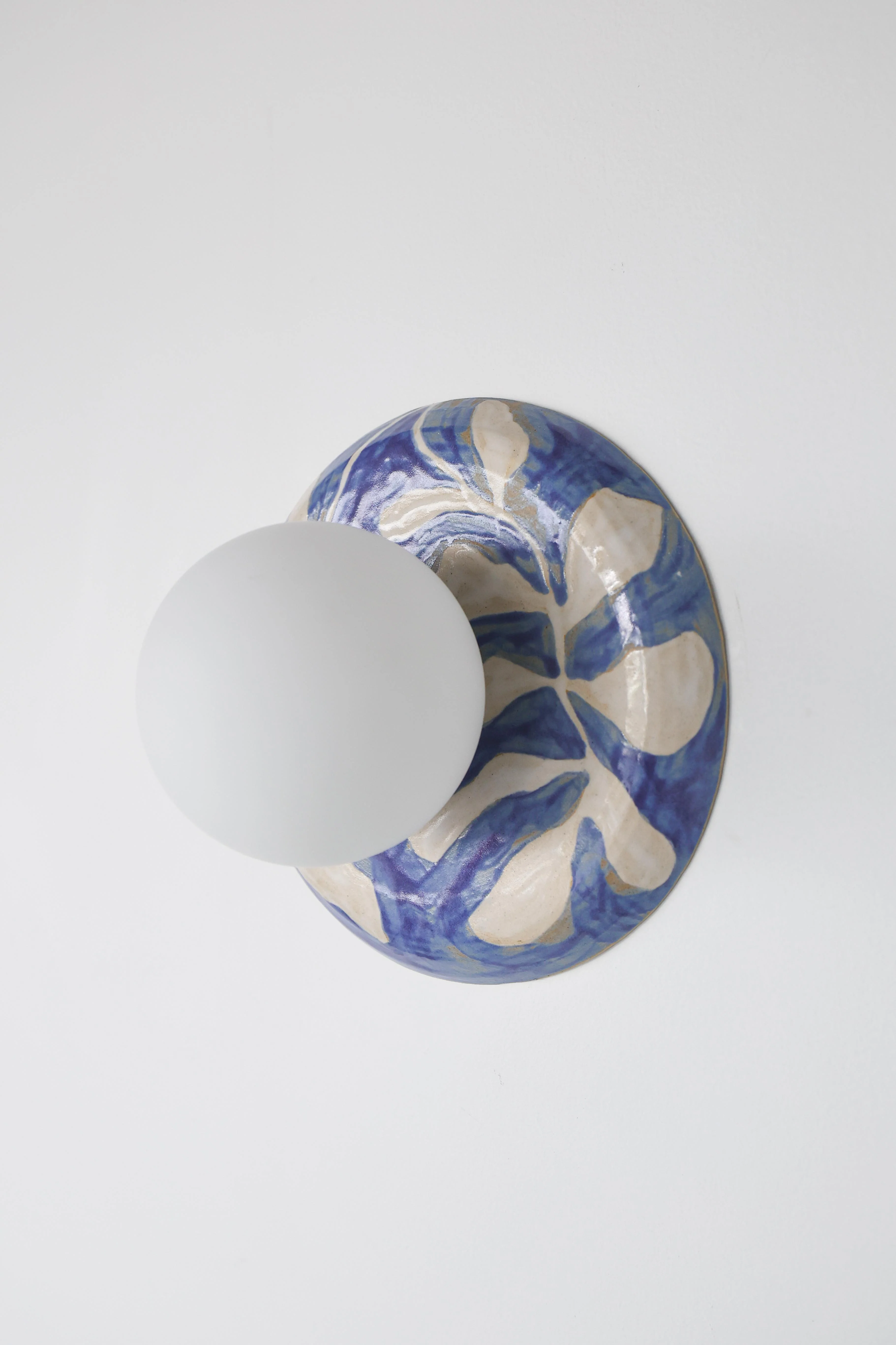 Watercolor Blue & White Leafy Globe Sconce - One of One - Image 12
