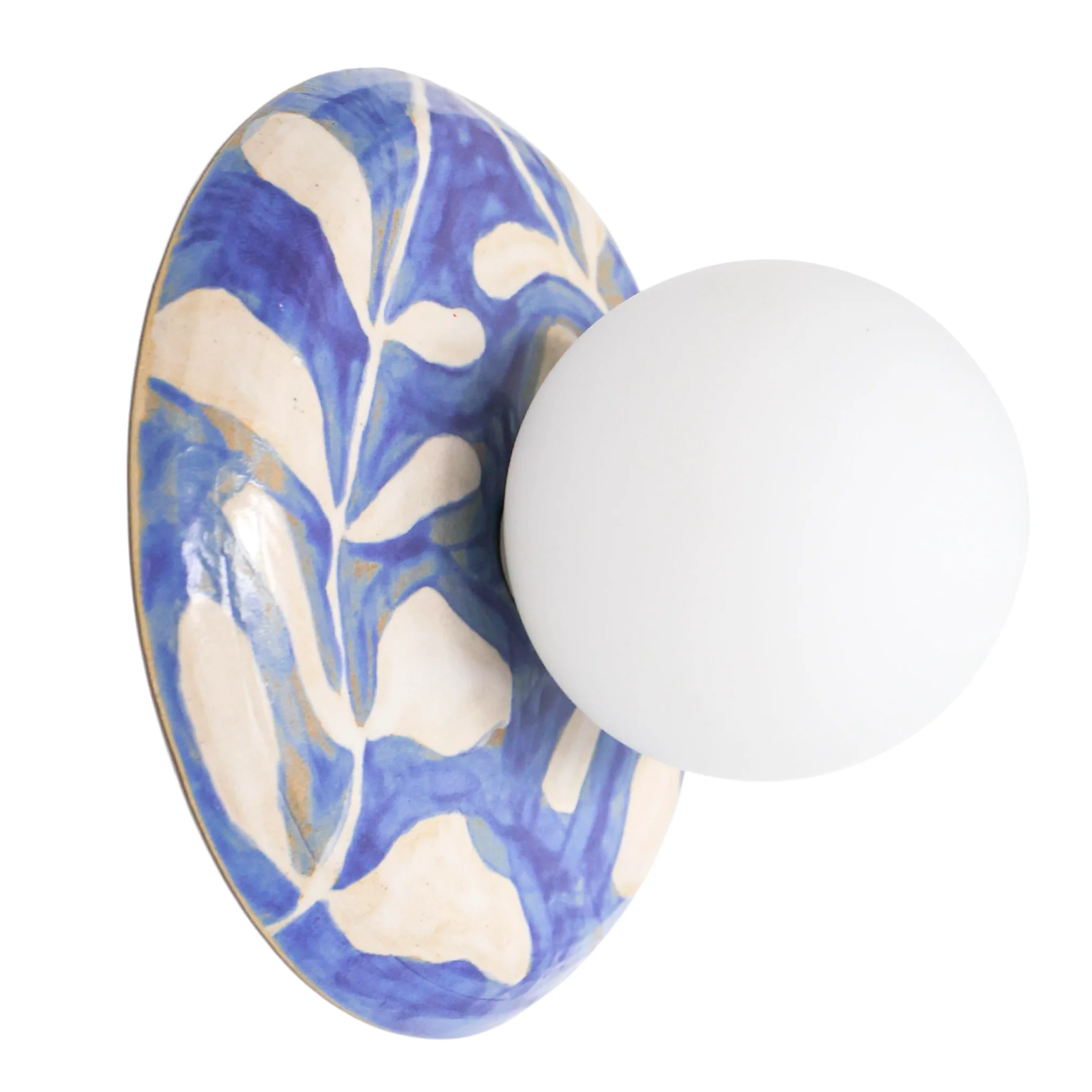 Watercolor Blue & White Leafy Globe Sconce - One of One - Image 2