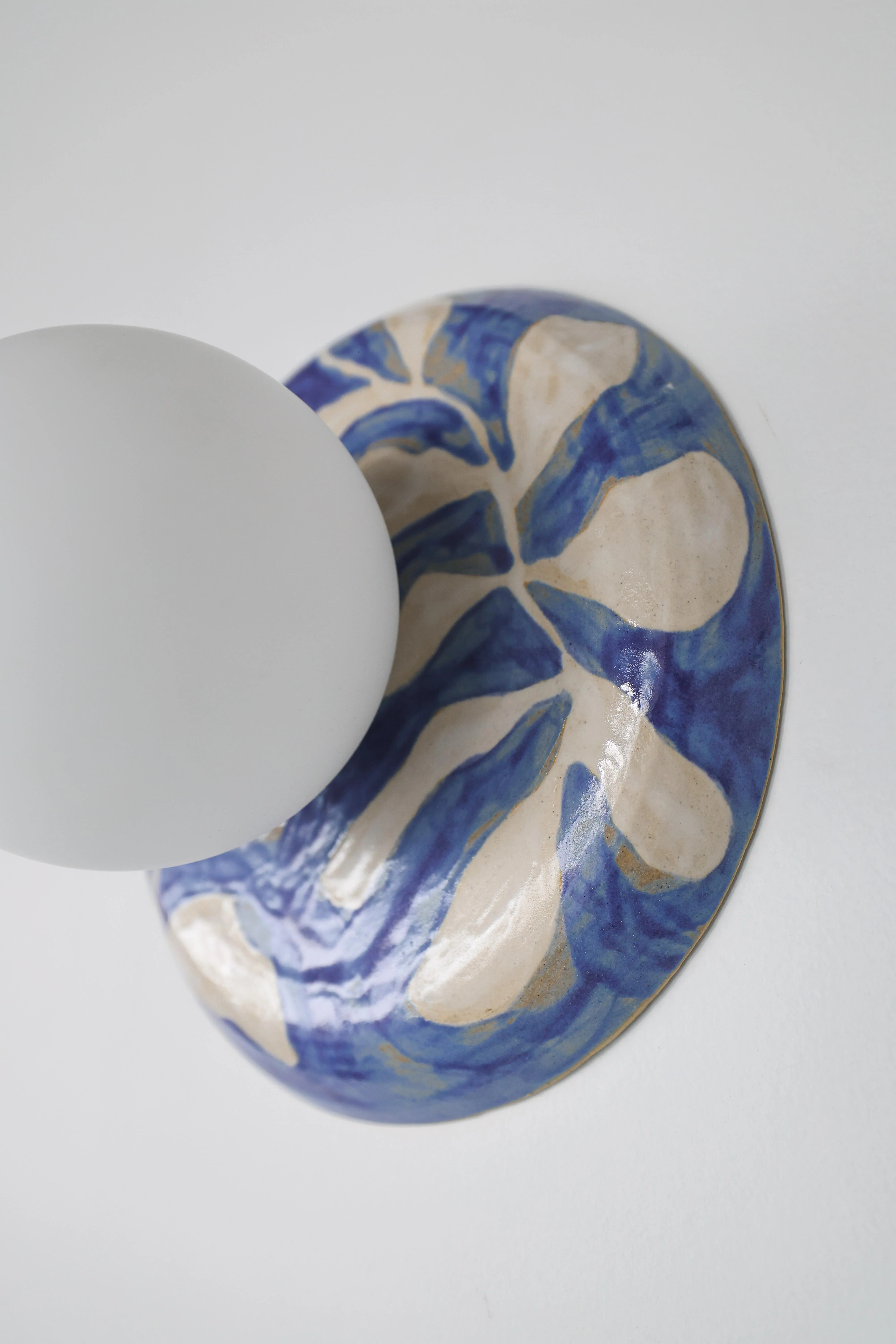 Watercolor Blue & White Leafy Globe Sconce - One of One - Image 3