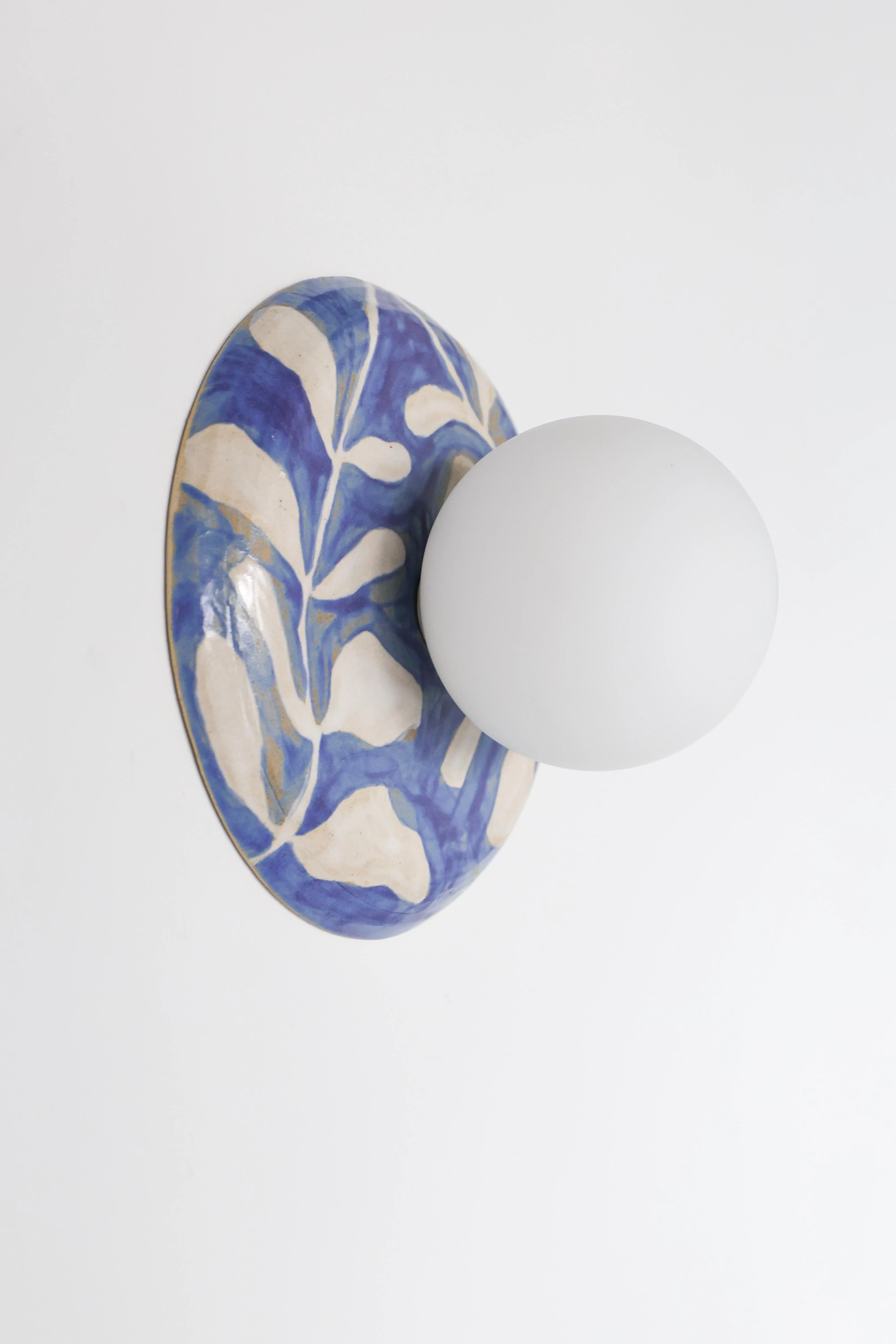 Watercolor Blue & White Leafy Globe Sconce - One of One - Image 5