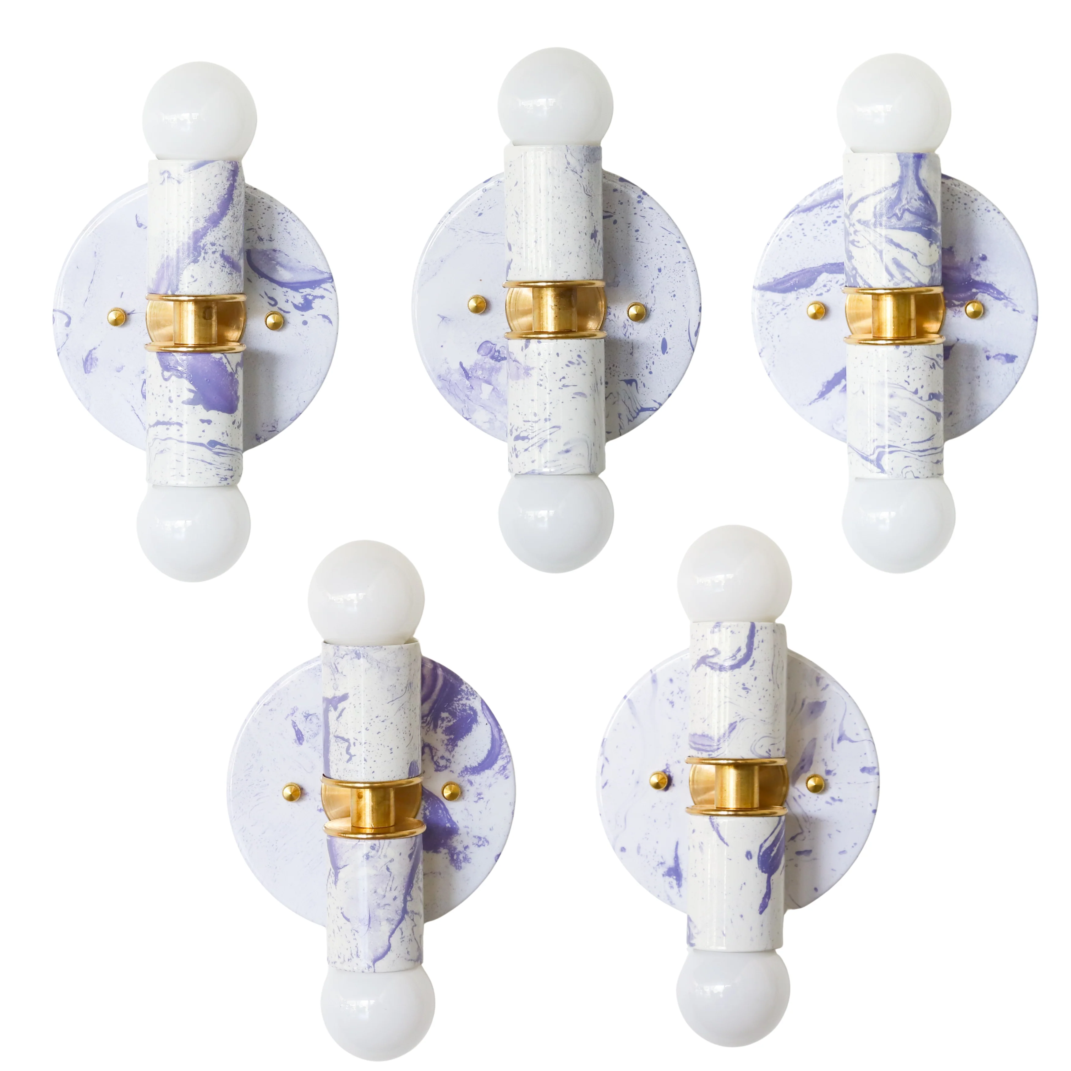 White & Lavender Marbled Small Thalia Sconces
