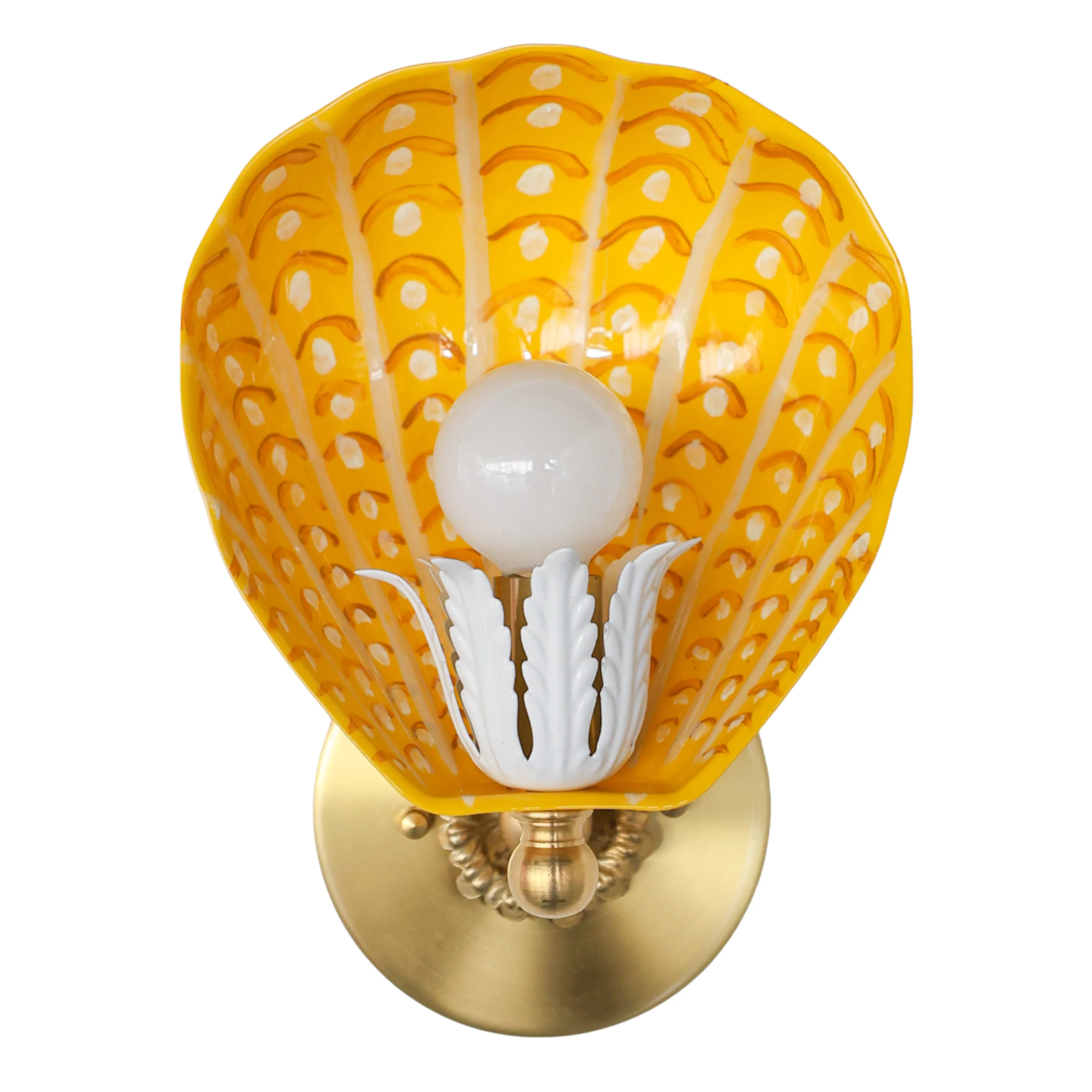 Yellow, Orange, & White Hand-Painted Coquille Sconce: One of One
