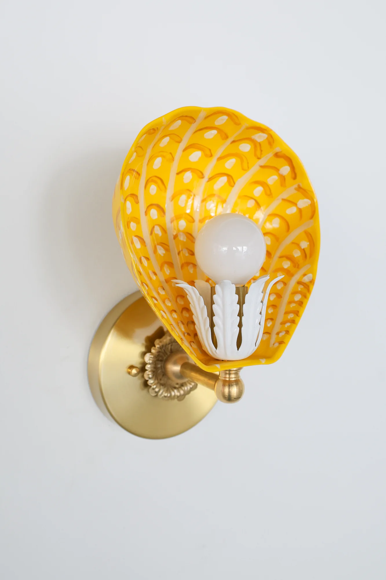 Yellow, Orange, & White Hand-Painted Coquille Sconce: One of One - Image 2