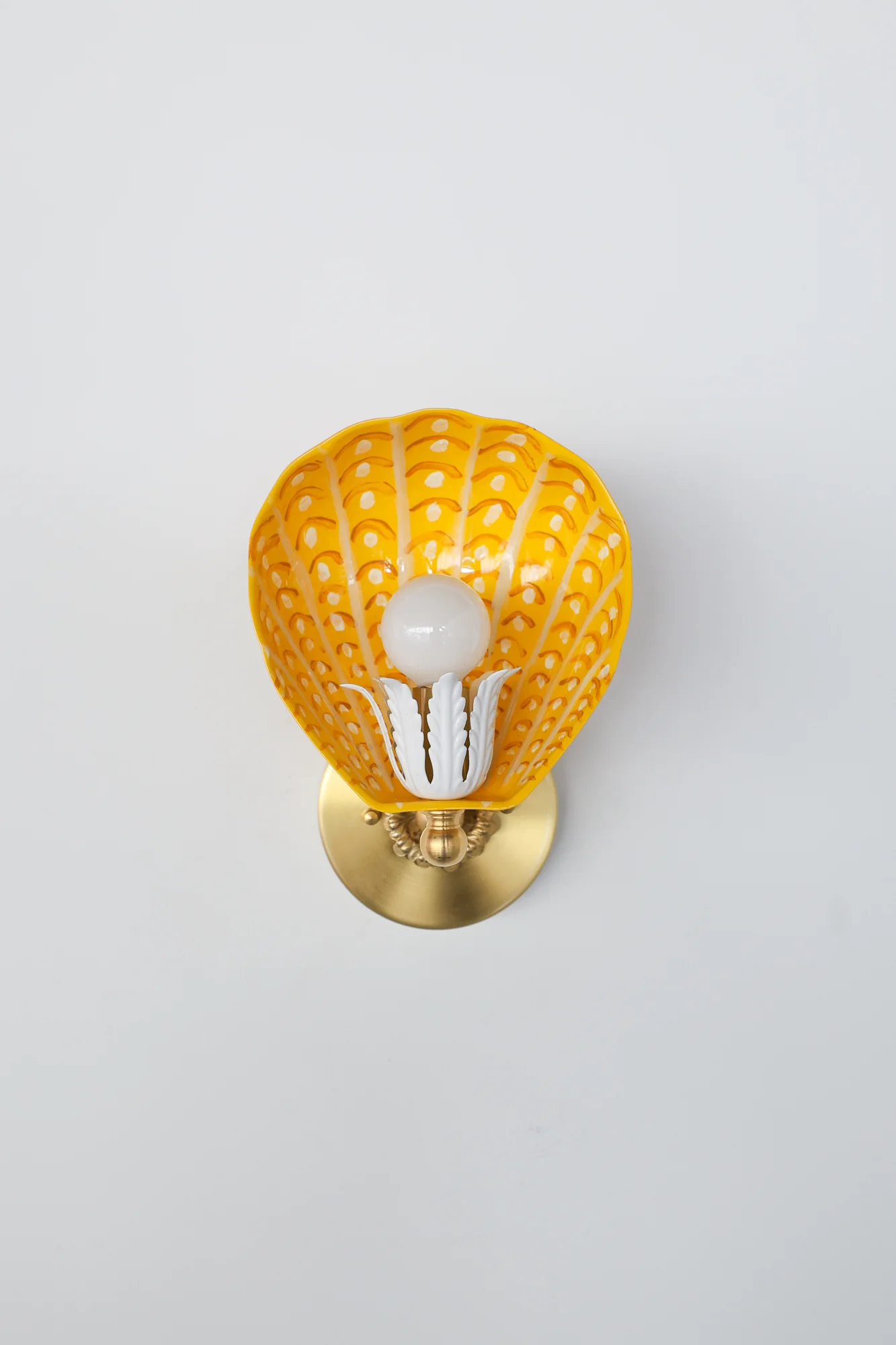 Yellow, Orange, & White Hand-Painted Coquille Sconce: One of One - Image 4